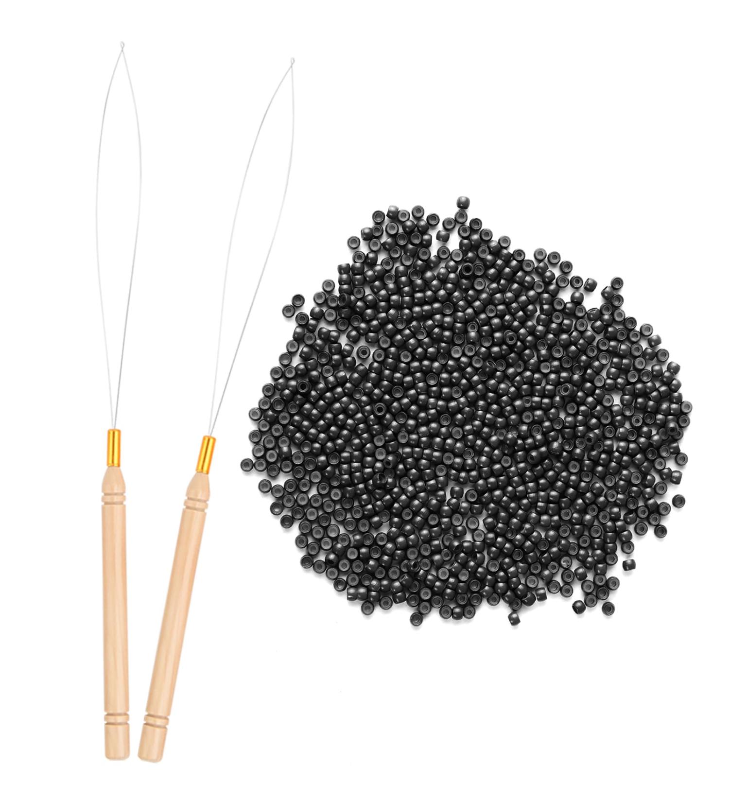 Vlasy Nano Beads 3.0mm 200PCS + 2PCS Hair Extension Loop Threaders Set (Black) - for Hair Extensions/Tinsel - Buy Online on SooperMarket.com