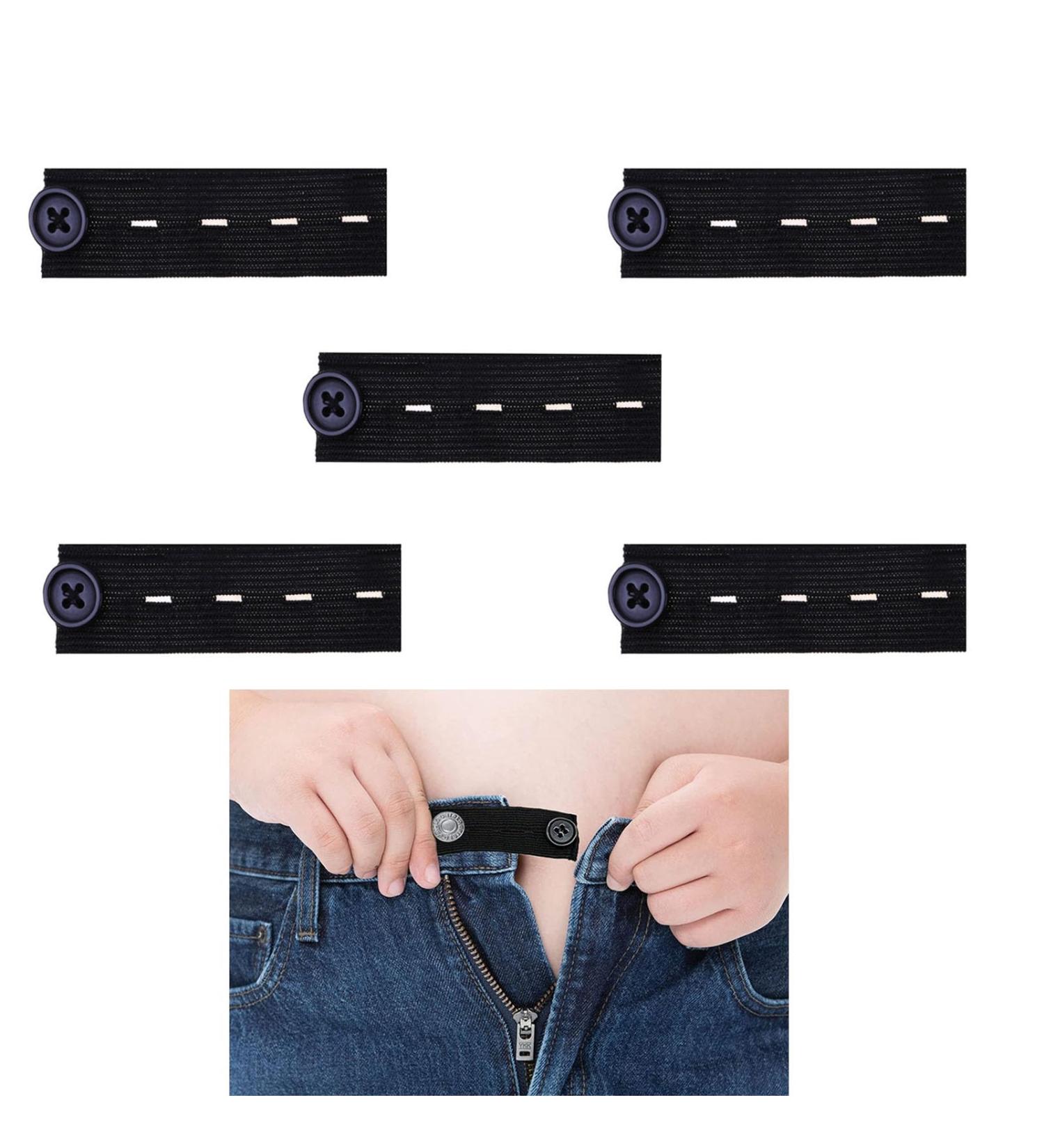 5PCS Adjustable Waist Extender Button Extenders - Black Elastic Waist Extension for Trousers, Pants, Shorts - Buy Online on SooperMarket.com