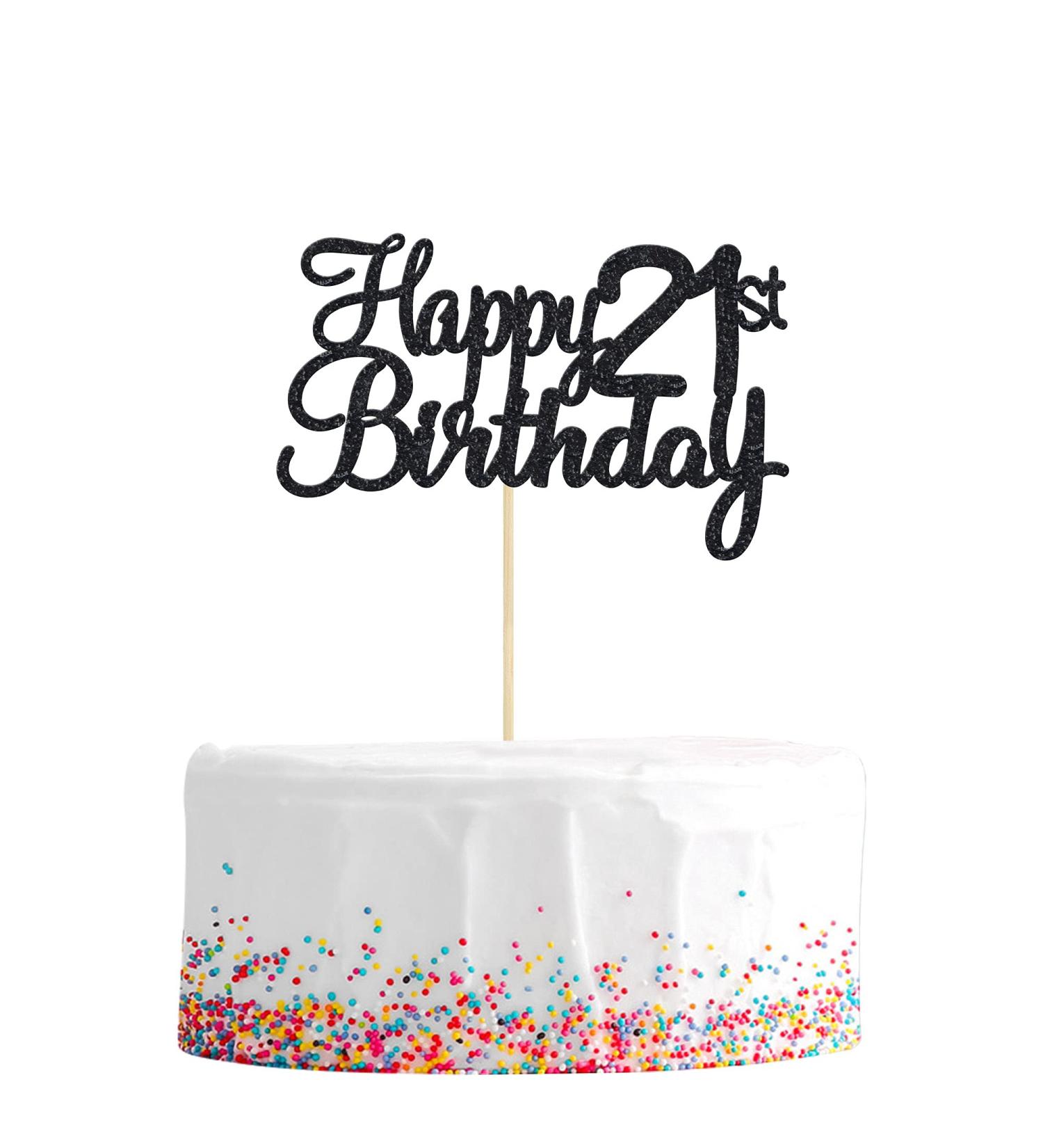 Happy 21st Birthday Cake Topper - Black Glitter 21 Cake Decoration for Party Supplies - Buy Online on SooperMarket.com