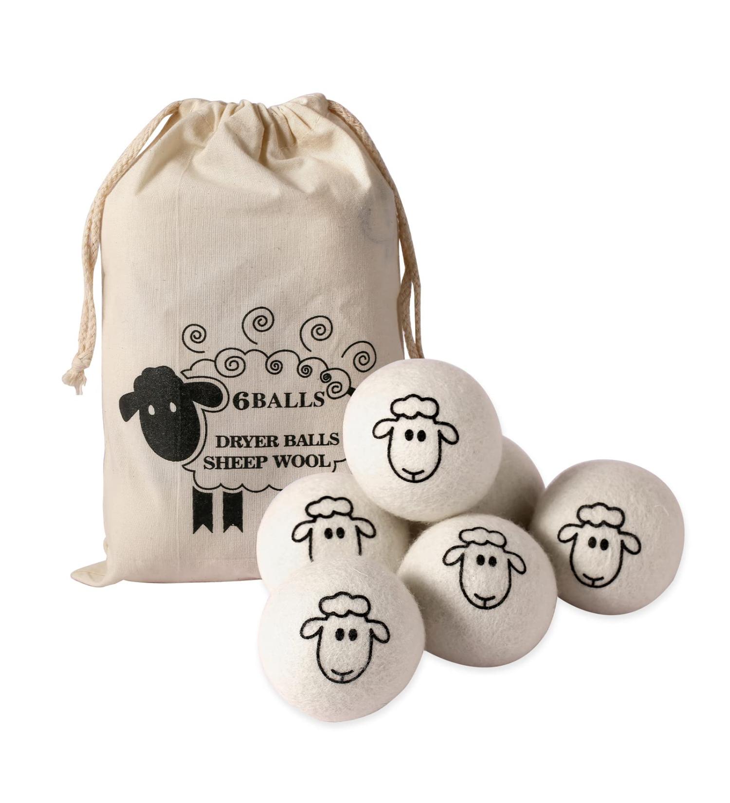 Organic XL Wool Dryer Balls - 6 Pack Sheep Pattern | Cute Fabric Softener | Shorten Drying Time | Reusable Laundry Essential - Buy Online on SooperMarket.com