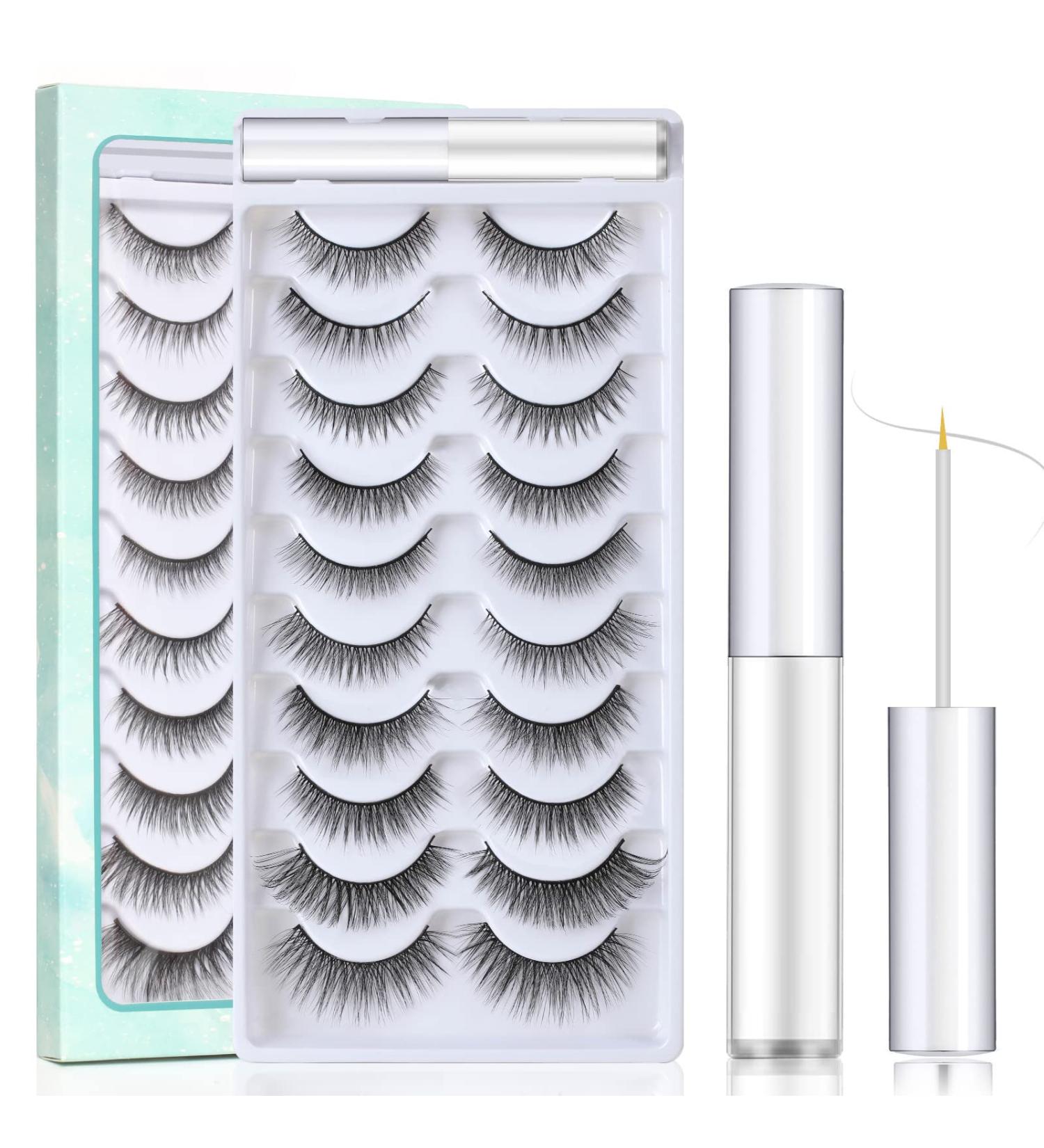 Sisily 3D Artificial Eyelashes with Glue - 10 Pairs Reusable Handmade Multipack | Course Black C-10 - Buy Online on SooperMarket.com