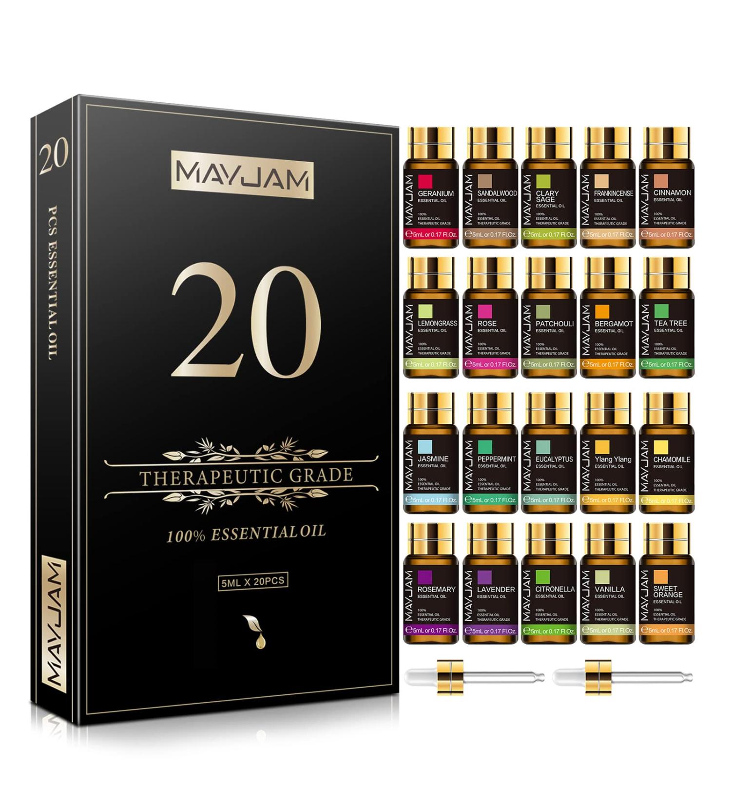 MAYJAM Top 20 Essential Oil Set with Nice Gift Box 5ML Pure Essential Oils for Diffusers Aromatherapy Soap Candle Making Beautifully Thoughtful Essential Oils Gift Set for Her SET20-01 - Buy Online on SooperMarket.com