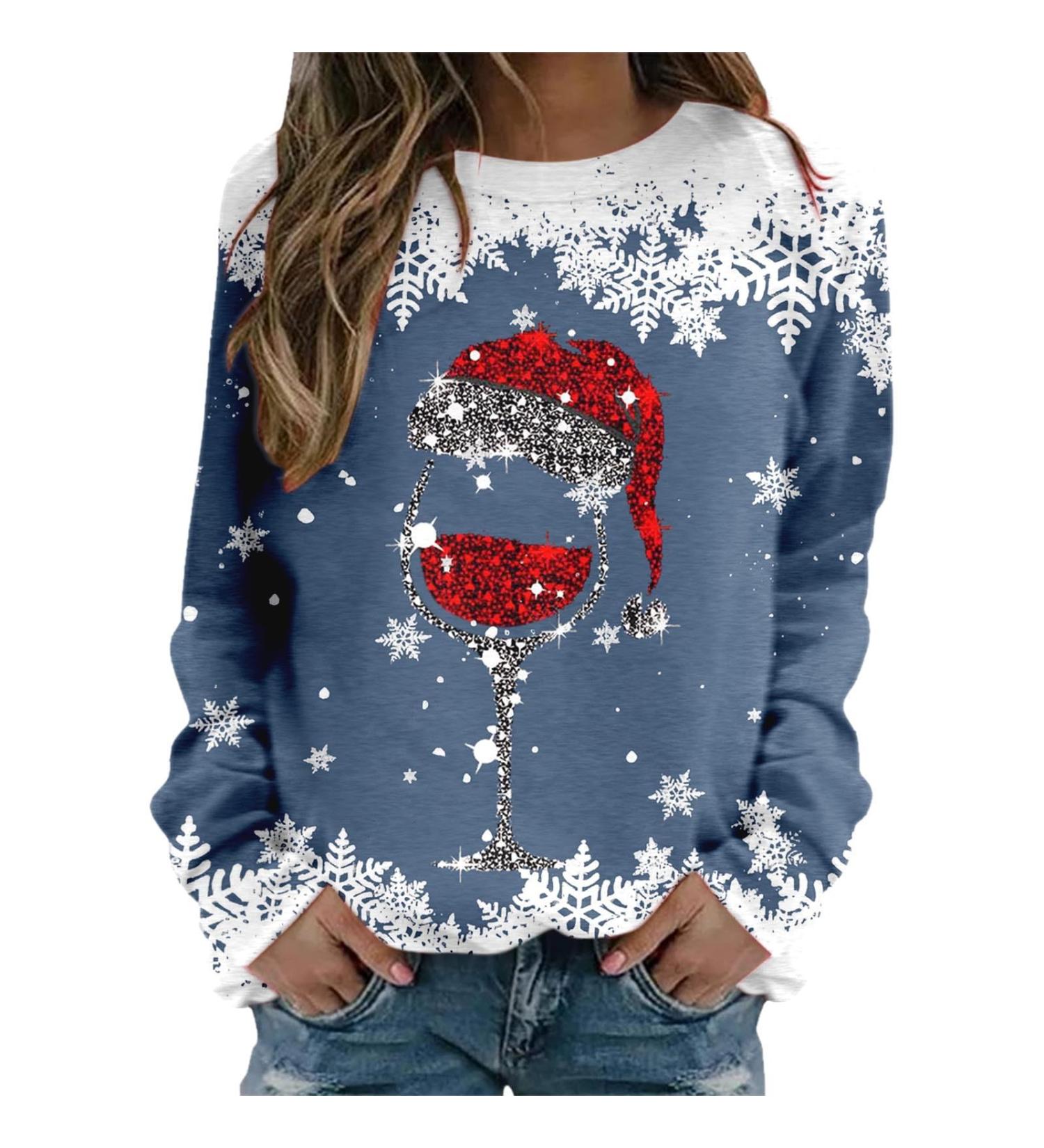 Women's Christmas Snowman Penguin Print Sweatshirt - Cute O-Neck Raglan Pullover for Winter - Blue XXL - Buy Online on SooperMarket.com