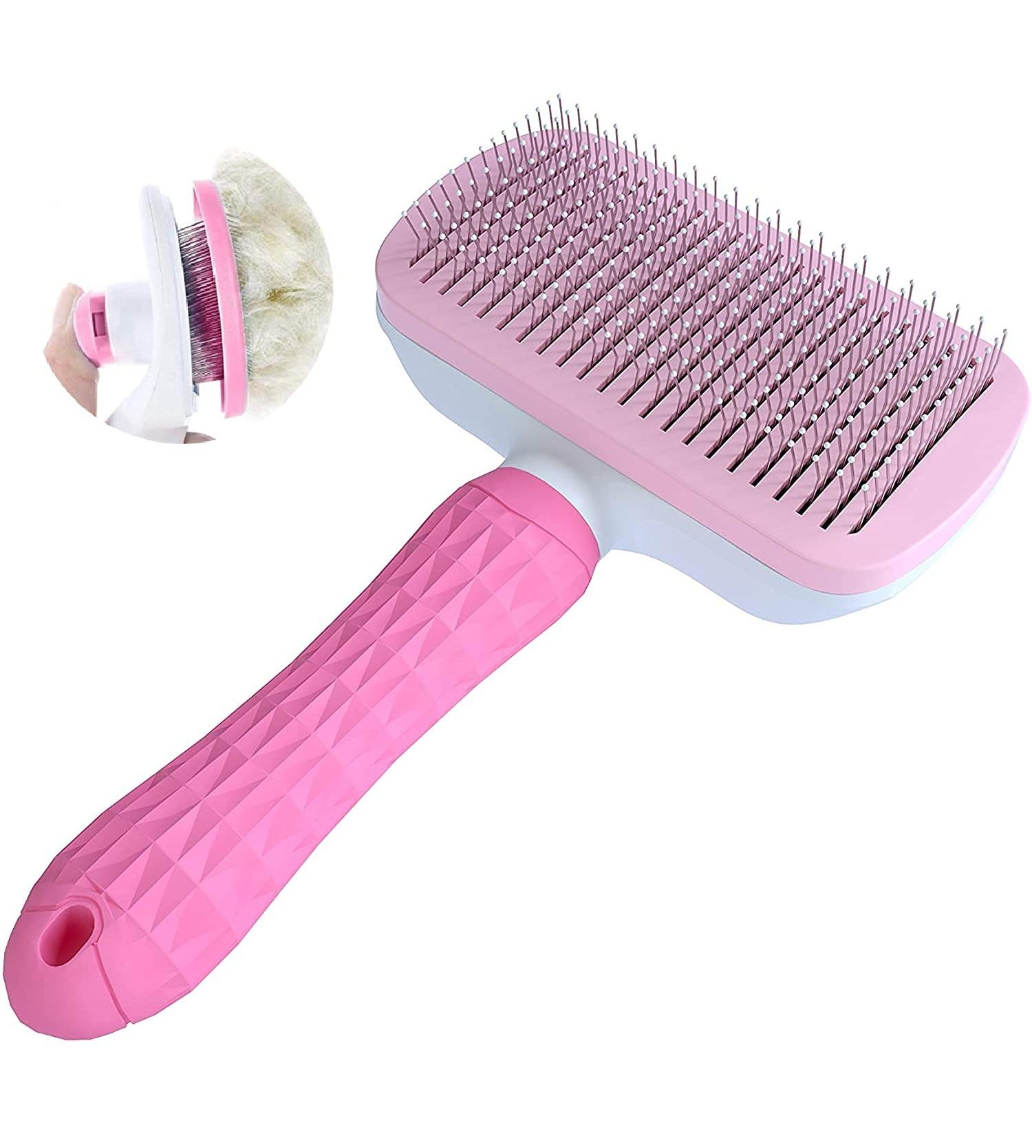 Dual Purpose Self Cleaning Slicker Brush for Dogs and Cats - Removes Shedding Mats, Tangles, and Dirt - Improves Circulation - Pink - Buy Online on SooperMarket.com