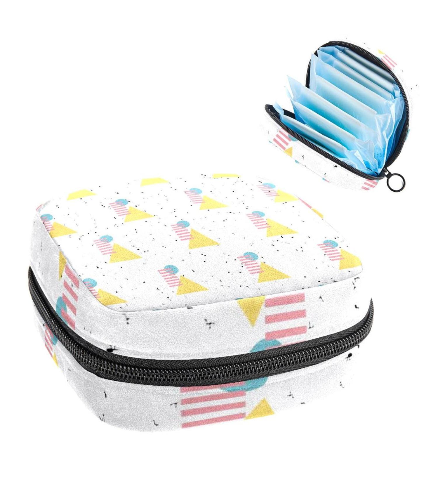 Anna Cowper Retro Geometric Pattern Sanitary Napkin Storage Bag - Portable Period Pouch for Women & Teens - Multi-colored - Buy Online on SooperMarket.com