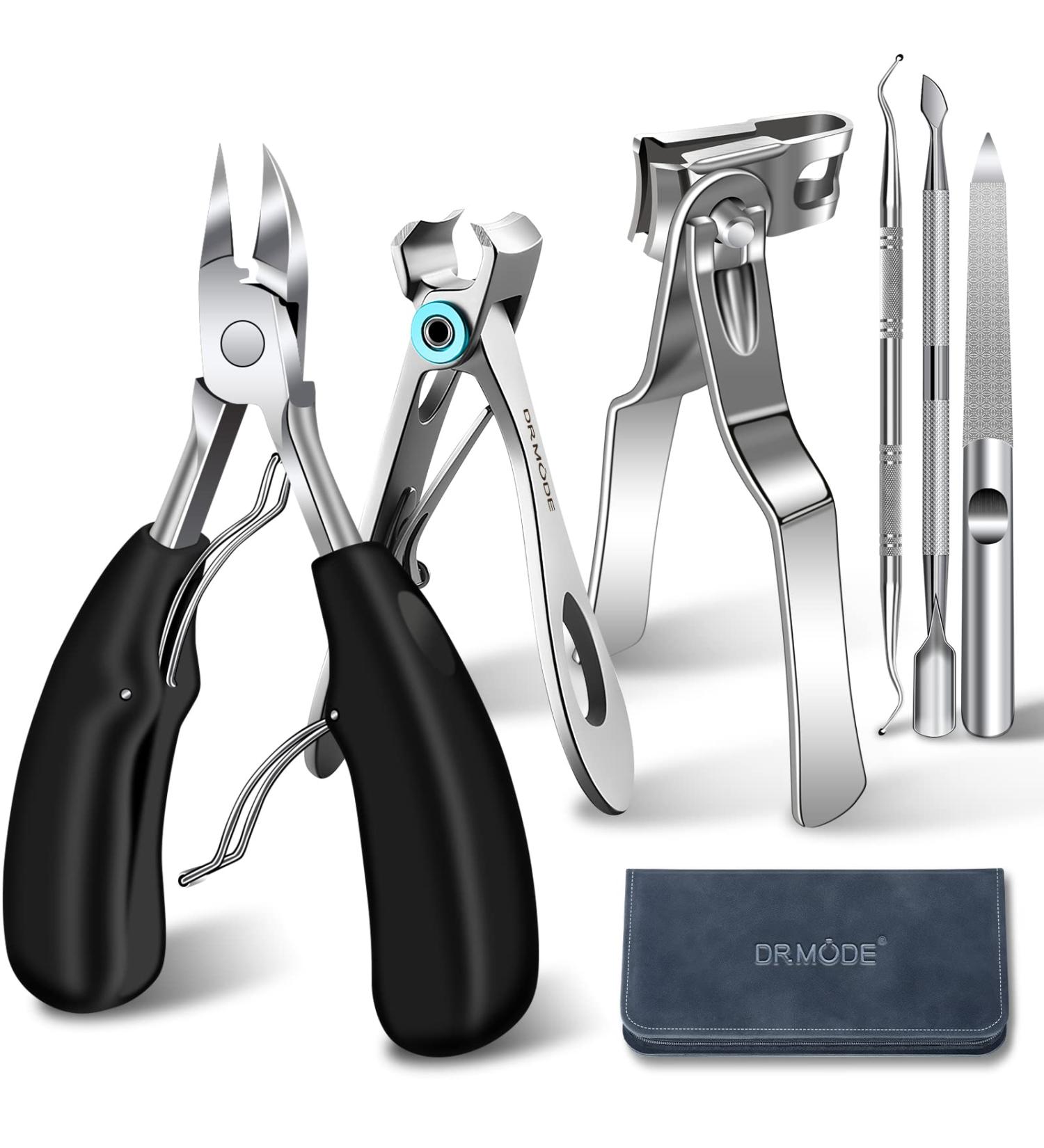Senior Toenail Clippers Set for Thick Nails - Featuring Ingrown Toenail Tool, Wide Opening Clipper, Rotary Fingernail Clipper, Leather Case & File - Black - Buy Online on SooperMarket.com