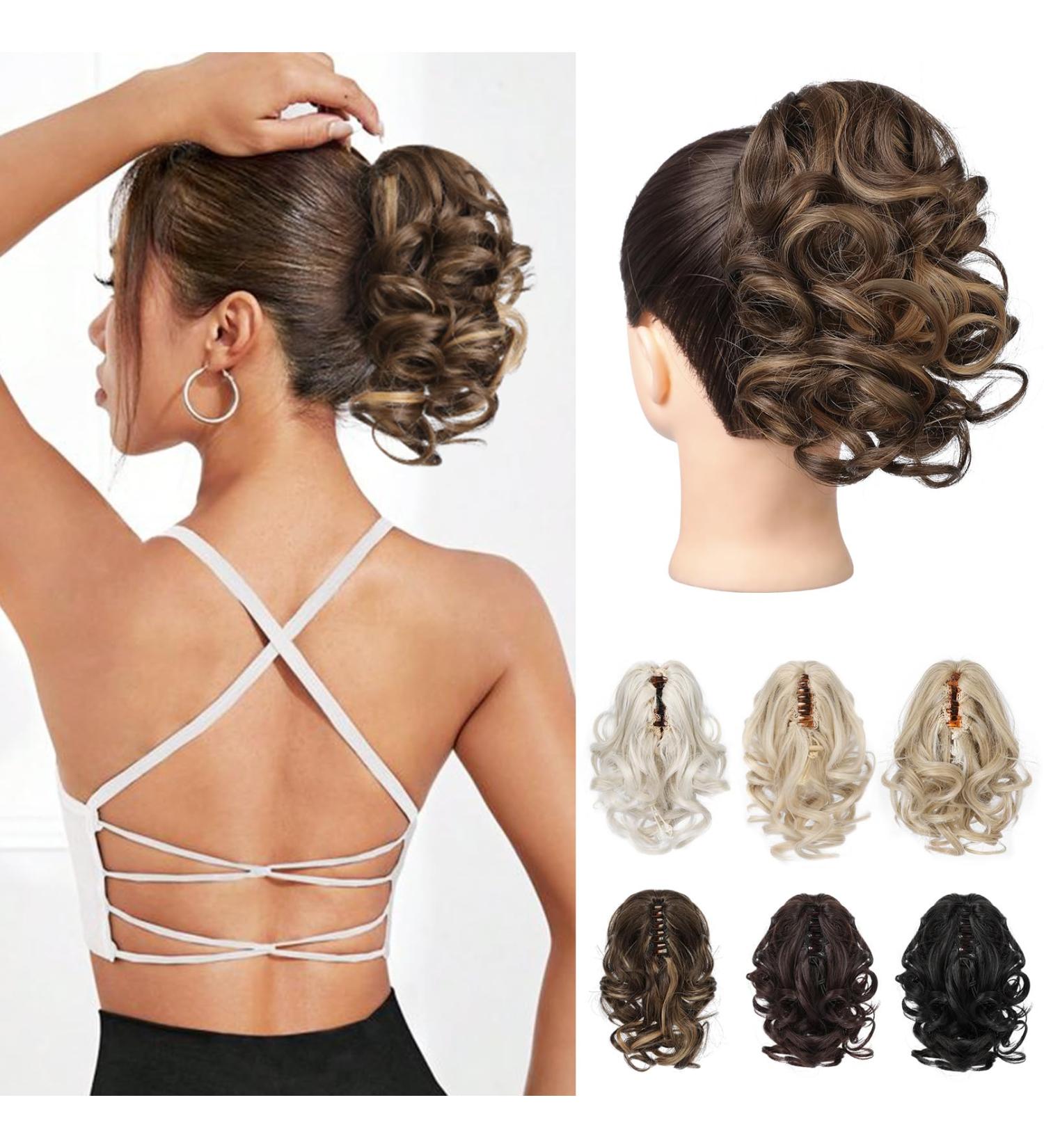 Reecho 23 cm Short Curly Ponytail Hair Extension - Chestnut Brown with Golden Highlights | Clip-In Ponytail Hair Parts for Volume & Style - Buy Online on SooperMarket.com