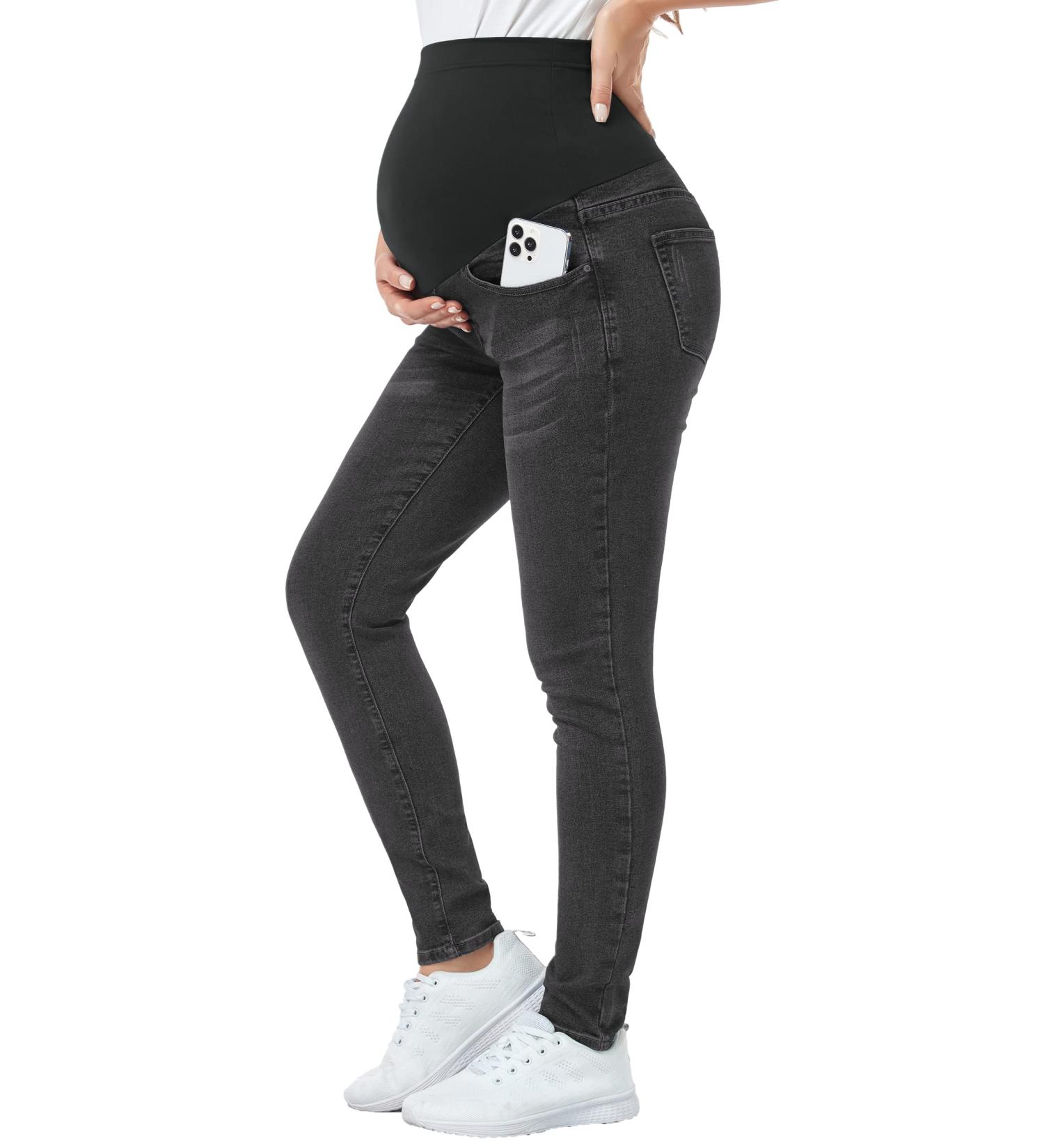 PACBREEZE Women's Maternity Jeans Over The Belly | High Waist Denim Skinny Pants | Wash Black XL - Buy Online on SooperMarket.com