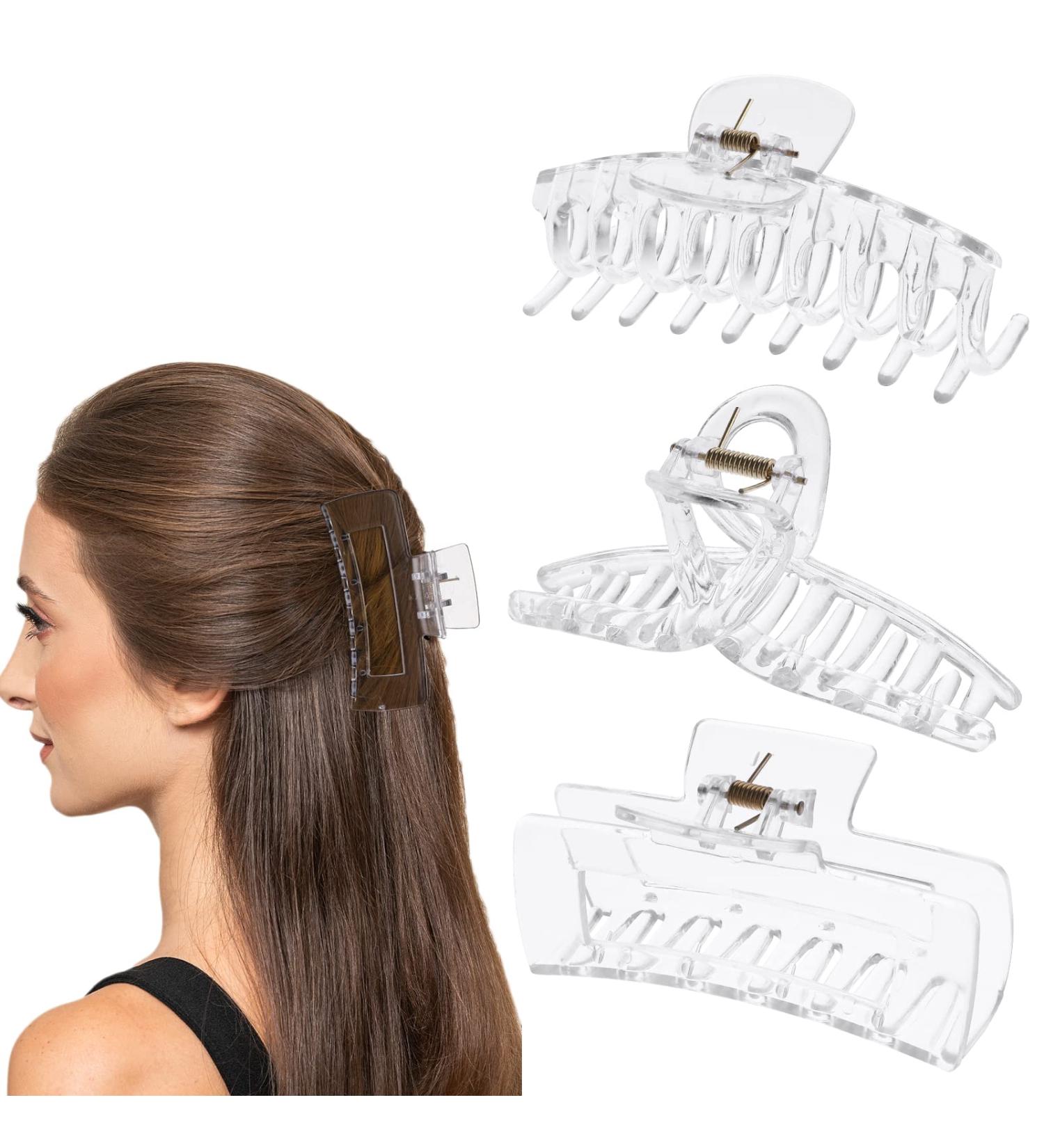 Lusofie 3Pcs Clear Claw Clip Set for Thick Hair - Strong Hold Banana Hair Clips for Women and Girls - Buy Online on SooperMarket.com