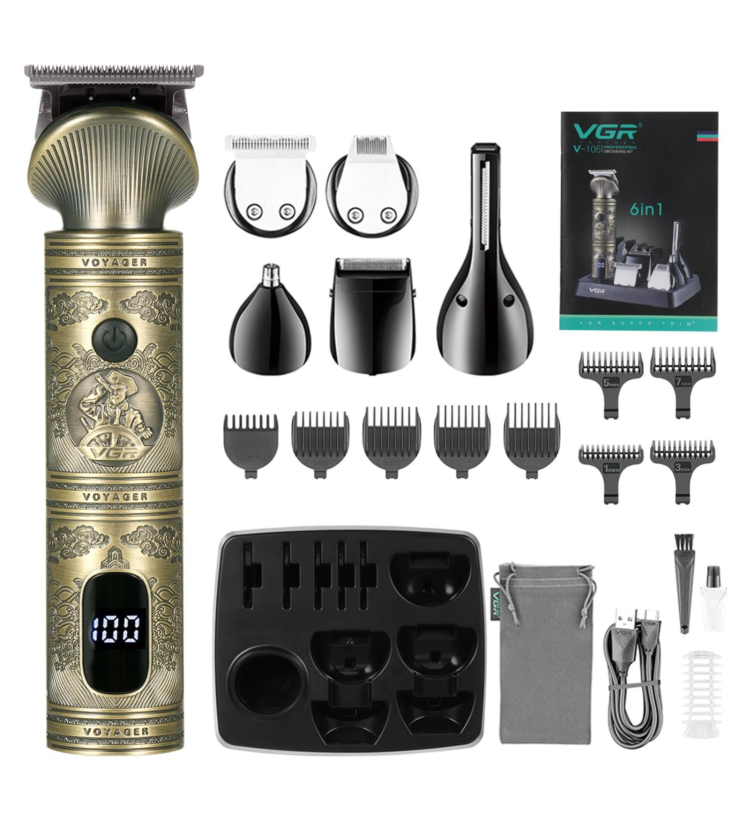 Bestauty 6 in 1 Beard Trimmer Kit for Men - Professional Hair Clipper with T-Blade, Cordless & Rechargeable - Ideal for Nose, Body & Facial Grooming - LED Display & Zero Gapped Design - Golden - Buy Online on SooperMarket.com