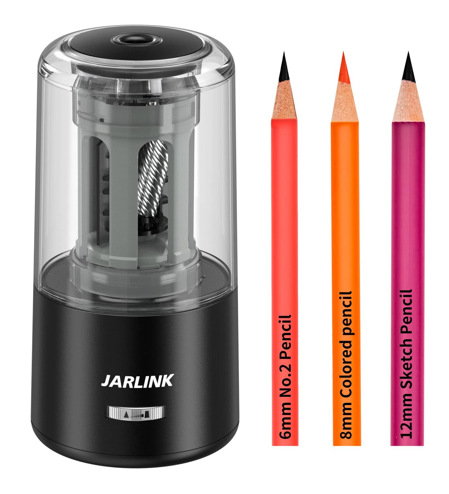 JARLINK Electric Pencil Sharpener  Heavy Duty Pencil Sharpener for 6-12mm Colored Pencils  Auto Stop  Fast Sharpen in 3s  8000 Sharpening Times  Ideal for School  Classroom  Teacher Supplies  Black - Buy Online on SooperMarket.com