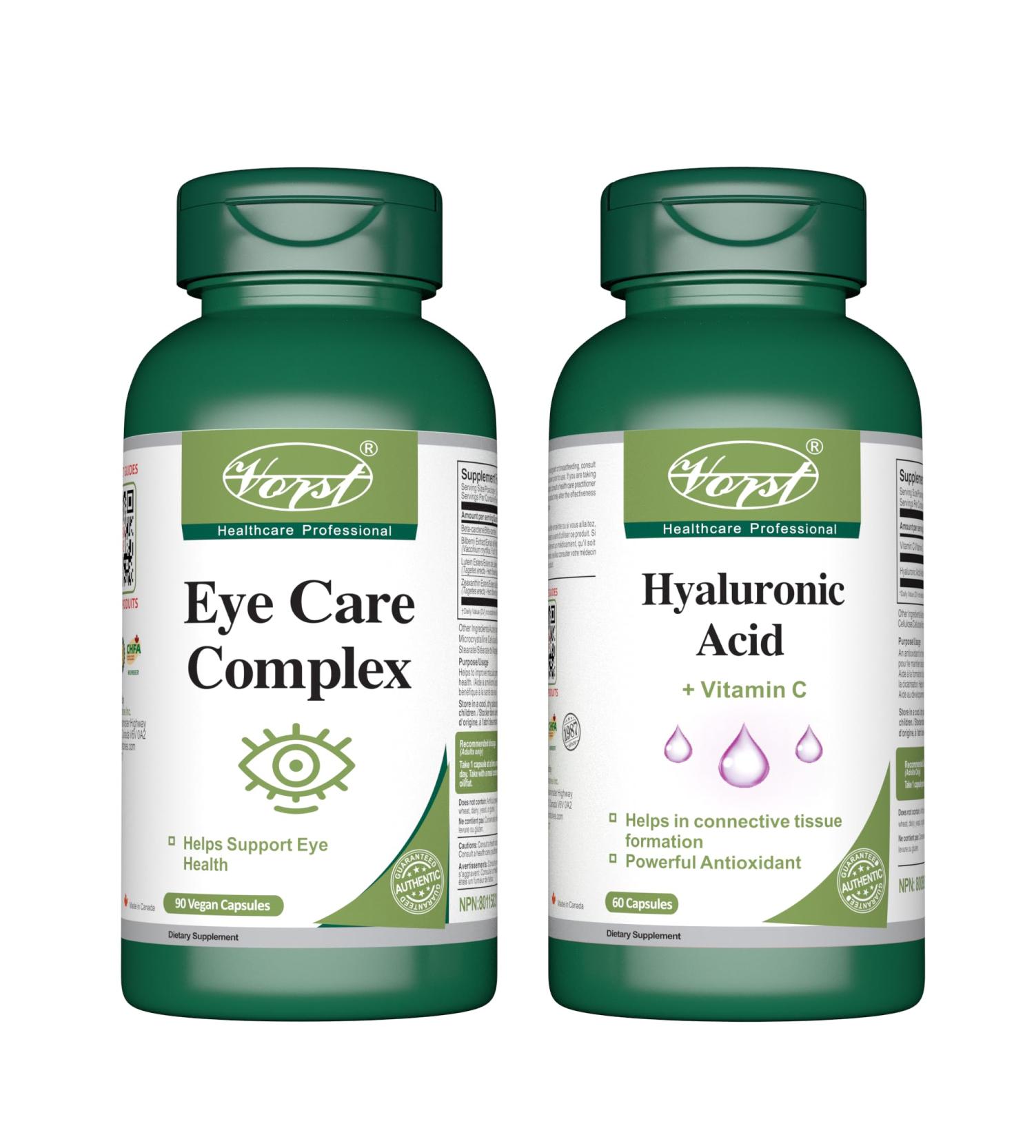 VORST Eye Care 90 Vegan Capsules & Hyaluronic Acid with Vitamin C 60 Capsules (Combo Bundles 2 Bottles) - Buy Online on SooperMarket.com