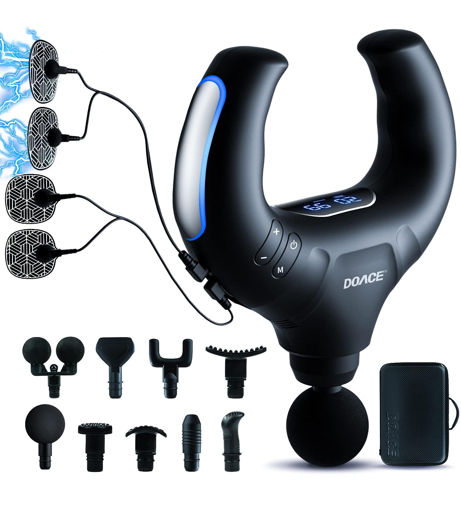 Upgraded Deep Tissue Massage Gun with EMS Technology - 20 Speed Percussion Muscle Massager for Pain Relief and Relaxation - Handheld Electric Pulse Massager with 20 Pads - Black - Buy Online on SooperMarket.com