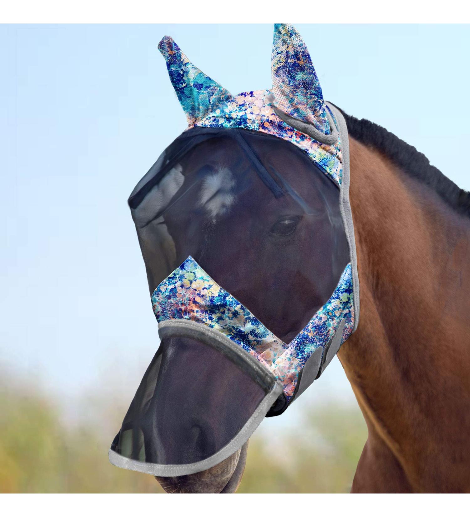 Harrison Howard LumiVista Horse Fly Mask with Ears, Long Nose, UV Protection - Pastel Mix Cob - Buy Online on SooperMarket.com