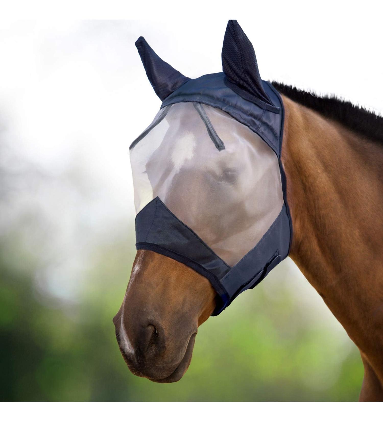 Harrison Howard CareMaster Horse Fly Mask Half Face with Ears Black/Silver Retro Small Pony Pony (Small) Black/Silver - Buy Online on SooperMarket.com