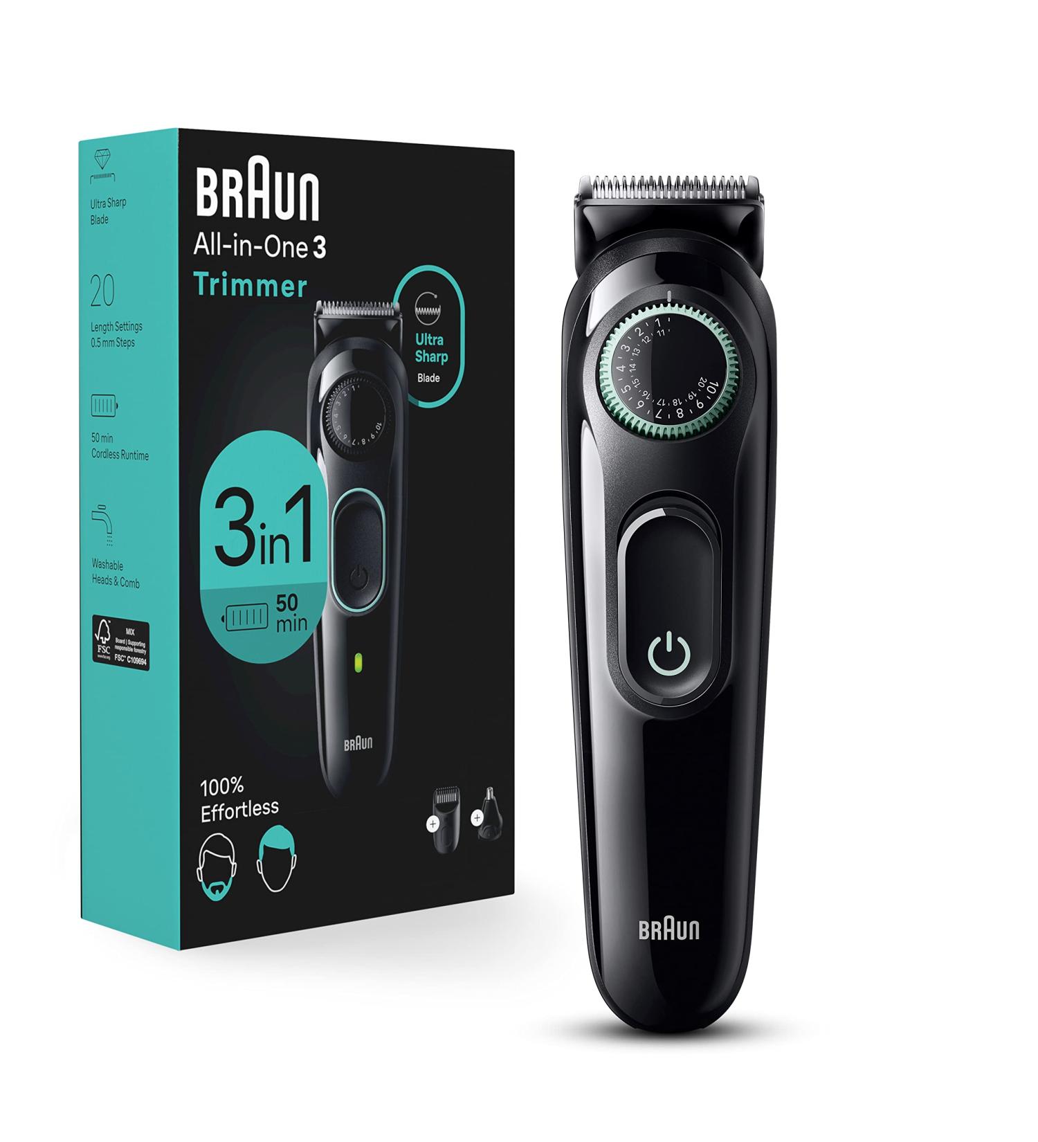 Braun Series 3 3430 All-in-One Style Kit: 3-in-1 Men's Trimmer with Beard, Ear & Nose Trimmer, Hair Clippers - 20 Length Settings, Ultra-Sharp Blade, Washable - Buy Online on SooperMarket.com