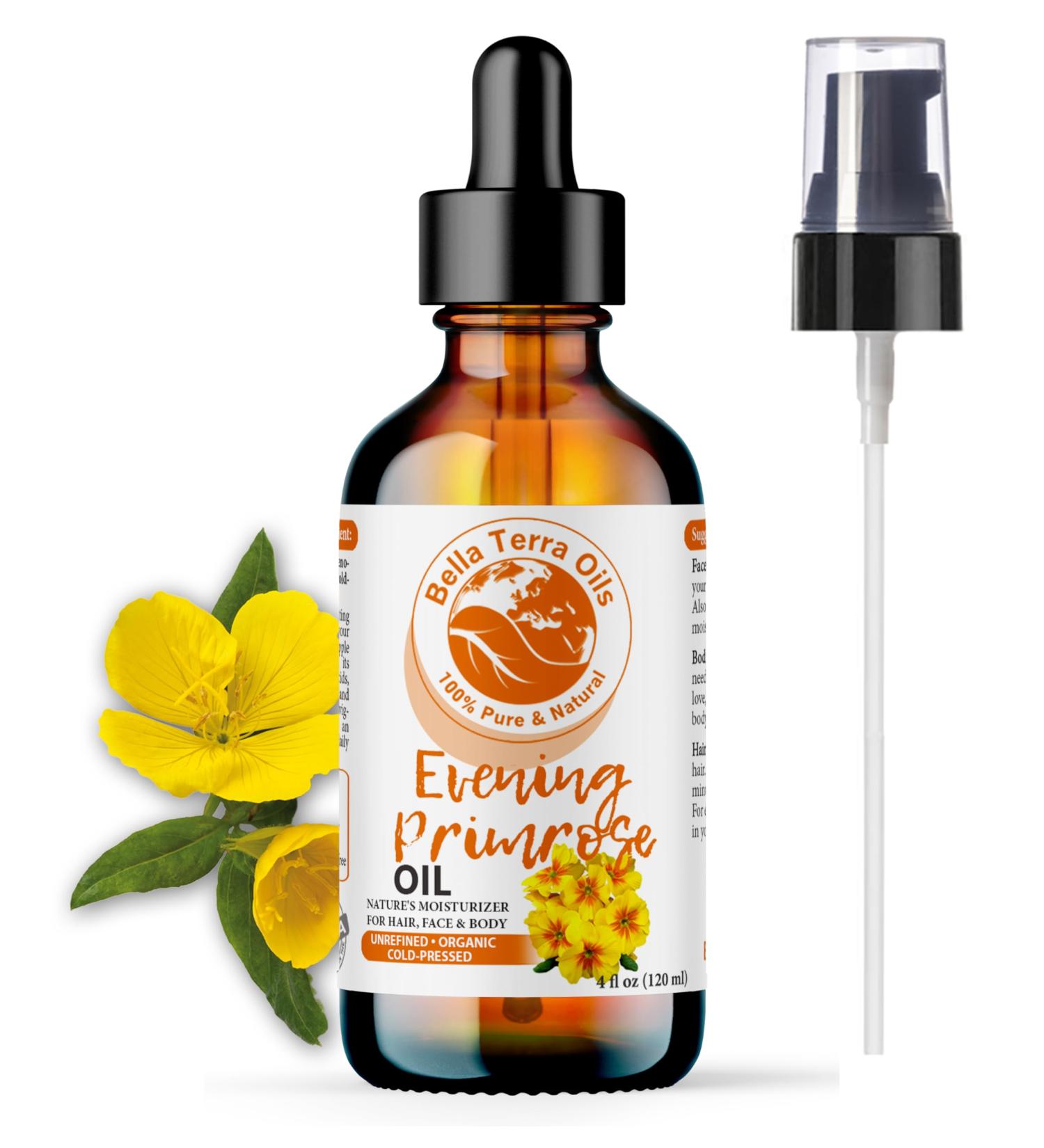 Bella Terra Organic Evening Primrose Oil 4oz - Cold-Pressed Vitamin F & Essential Fatty Acids for Radiant Skin - Buy Online on SooperMarket.com