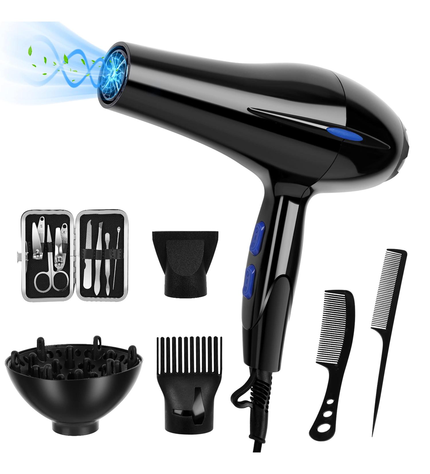 Cliplanyard Ionic Hairdryer 1200W AC Black Professional Hair Dryer Motor Fast Drying Salon with 2 Speed 3 Heat Setting Cool Button Diffuser Nozzle Concentrator Comb for Curly and Straight - Buy Online on SooperMarket.com