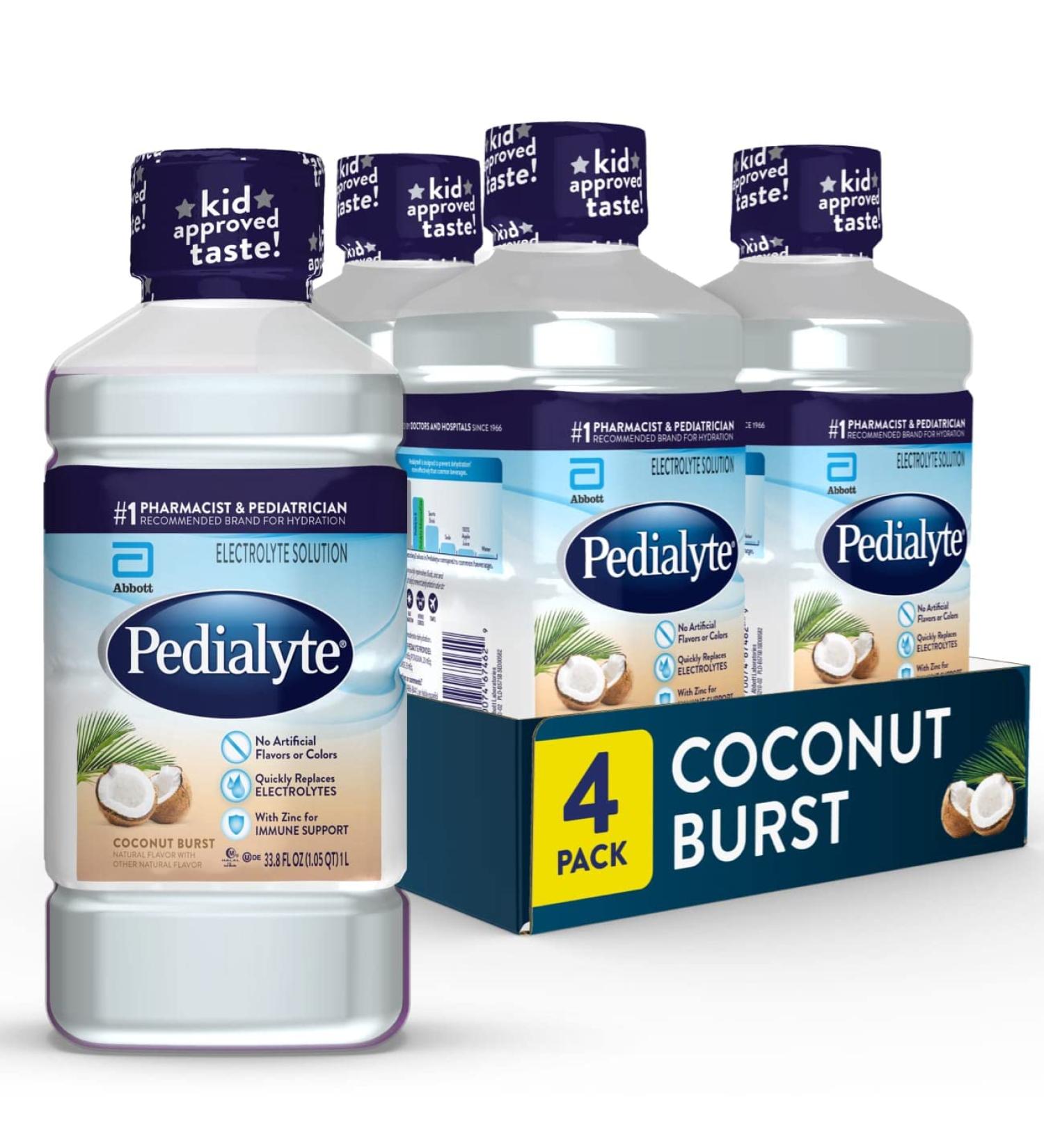 Pedialyte Coconut Burst Electrolyte Hydration Drink - 4 Bottles, 1L Each - Buy Online on SooperMarket.com