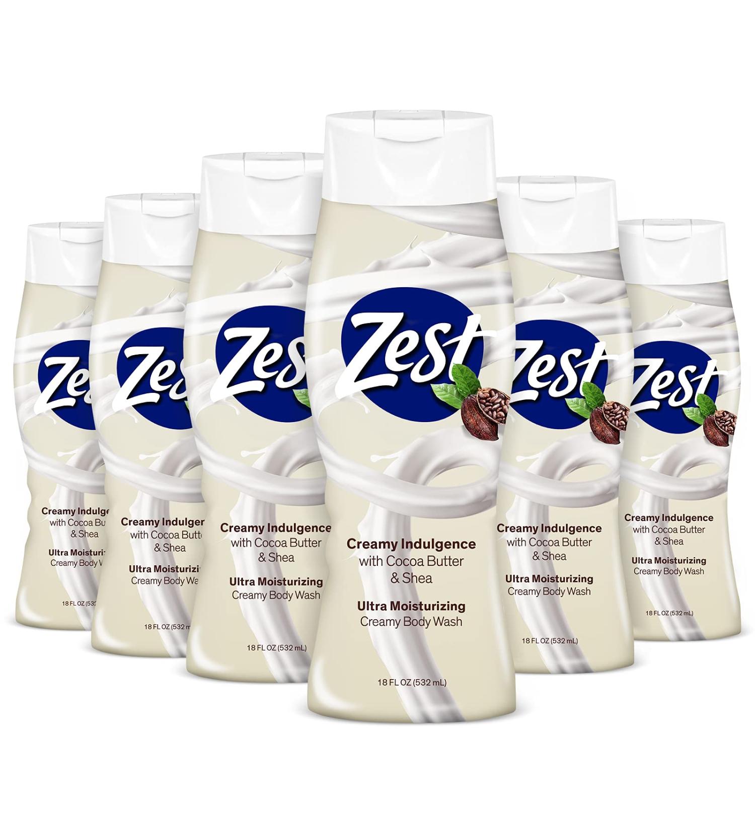 Zest Cocoa Butter and Shea Body Wash - 6 Pack x 18 Fl Oz | Ultra Moisturizing Shower Gel with Cocoa Butter & Shea | Silky Smooth Skin - Buy Online on SooperMarket.com