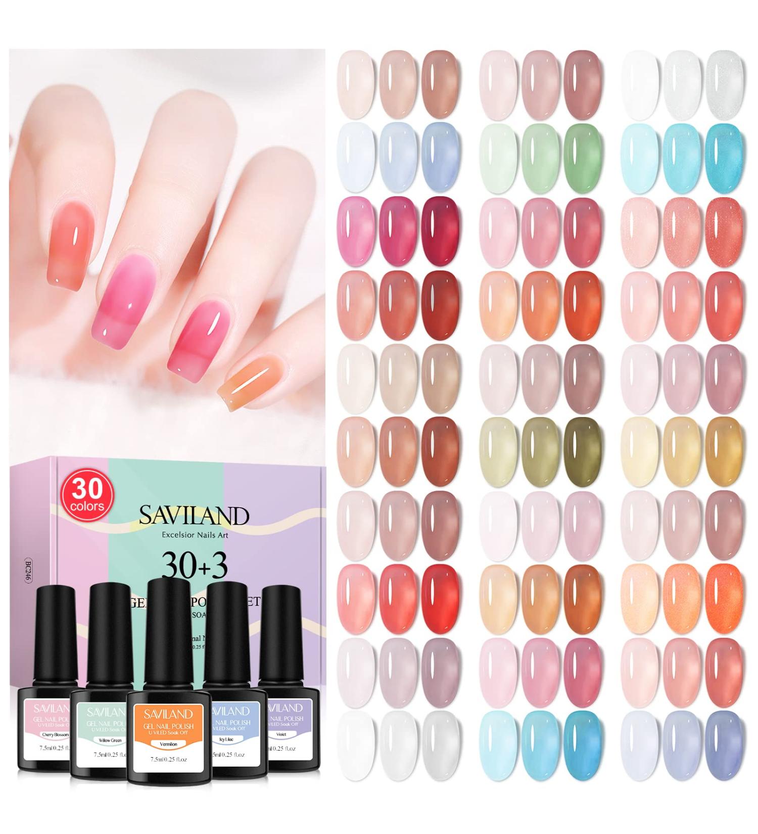 SAVILAND Jelly Gel Nail Polish Set - 30 Translucent Colors | Sheer Matte & Glossy Effects | Perfect for Nail Salons & DIY | Ideal Christmas & Holiday Gift - Buy Online on SooperMarket.com