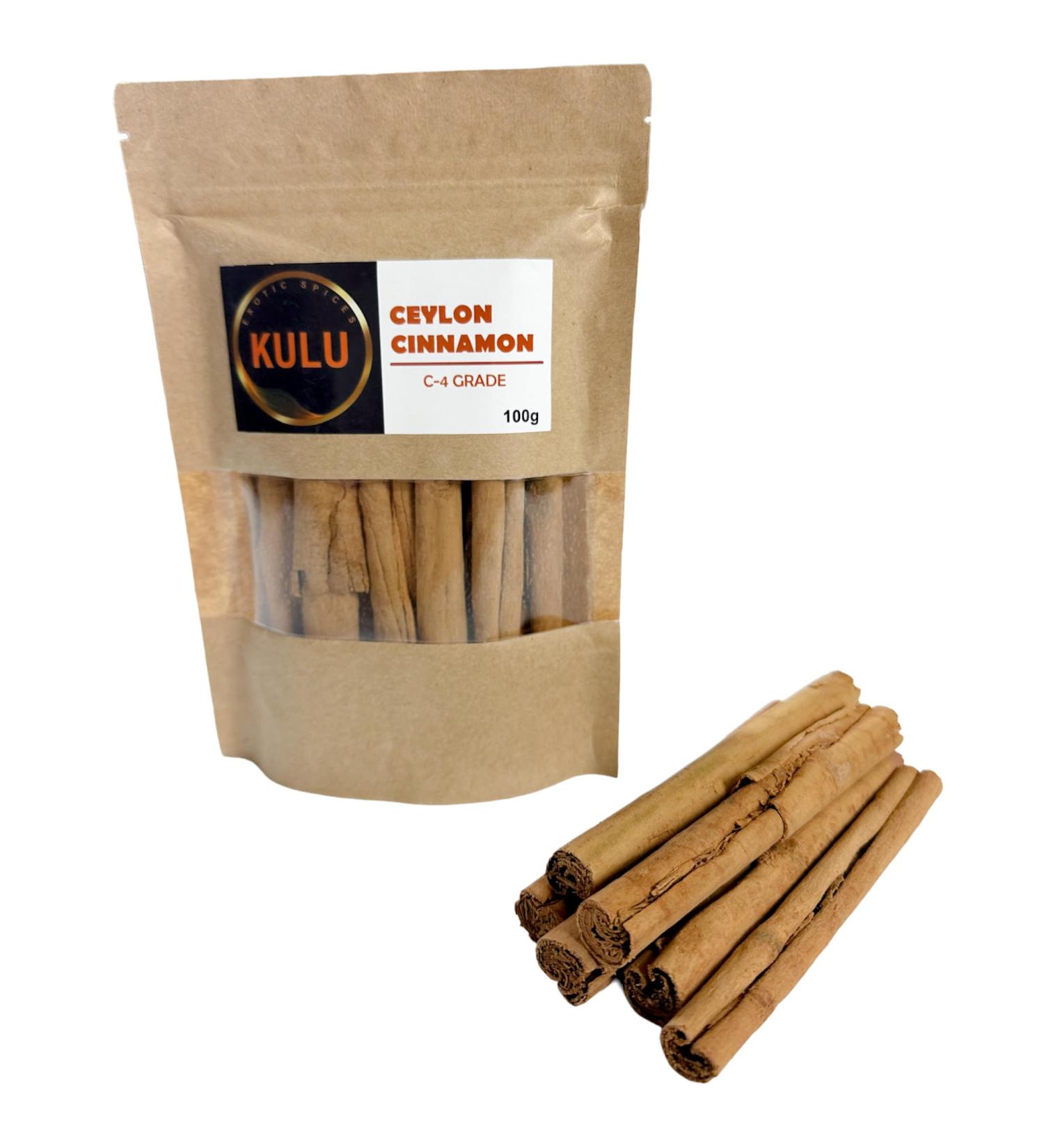 KULU Pure Ceylon Cinnamon Quills (Sticks) C4 Grade 100g Resealable Pouch - Buy Online on SooperMarket.com