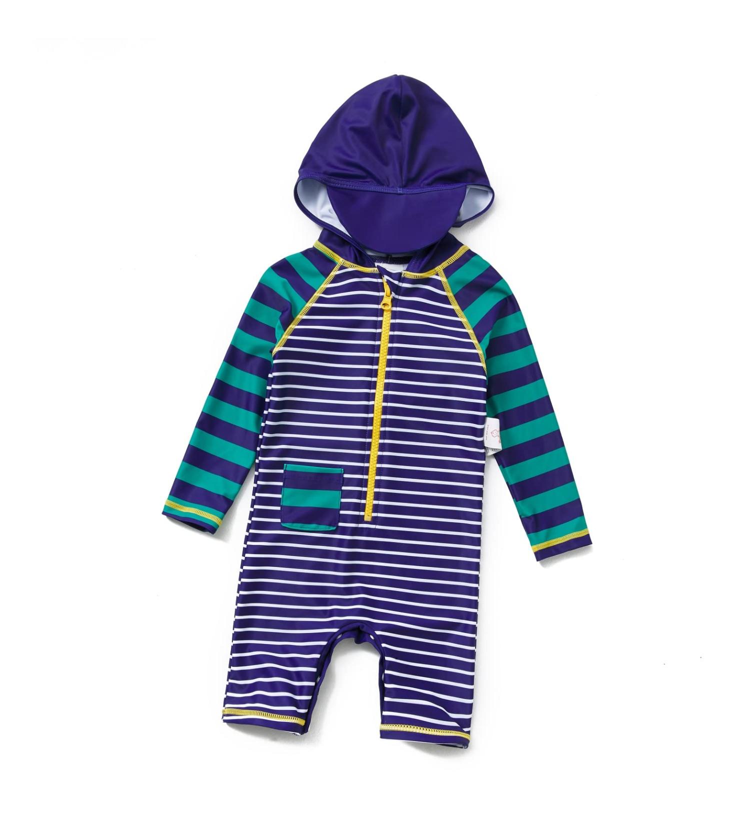 BONVERANO Baby Boys Swimsuit | UPF 50+ Full-Zip Hoodie One Piece Swimwear | 3-6 Months Stripe - Buy Online on SooperMarket.com
