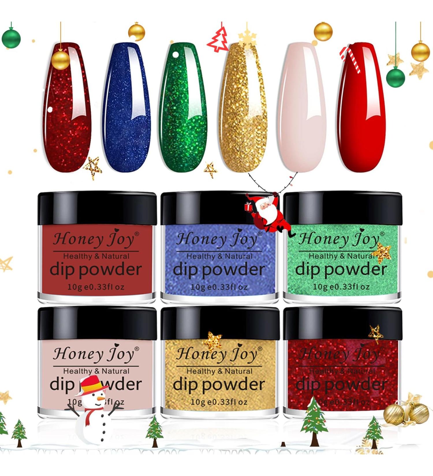 Christmas Dip Powder Set - Red Green Golden Glitter - No Lamp Cure - Fine Dipping Powder - Even & Smooth Finish - 6pcs-10g/box - Buy Online on SooperMarket.com