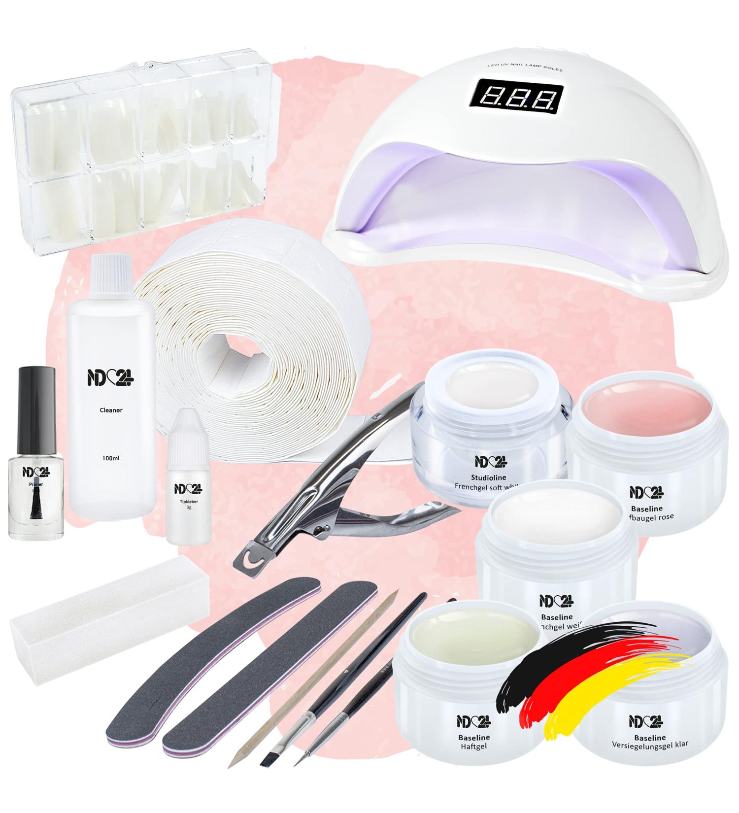 ND24 NAILDESIGN Geln gel Starter Set - Basic French LED Gel Kit with Lamp & Accessories | Vegan & Made in Germany | Perfect for Beginners - Buy Online on SooperMarket.com