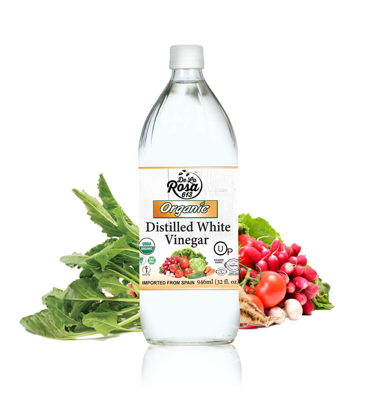 De La Rosa Organic Distilled White Vinegar 32oz - Raw & Unfiltered | Vegan, Gluten-Free, Kosher | Perfect for Salads, Dressings, Marinades | 32 Fl Oz - Buy Online on SooperMarket.com