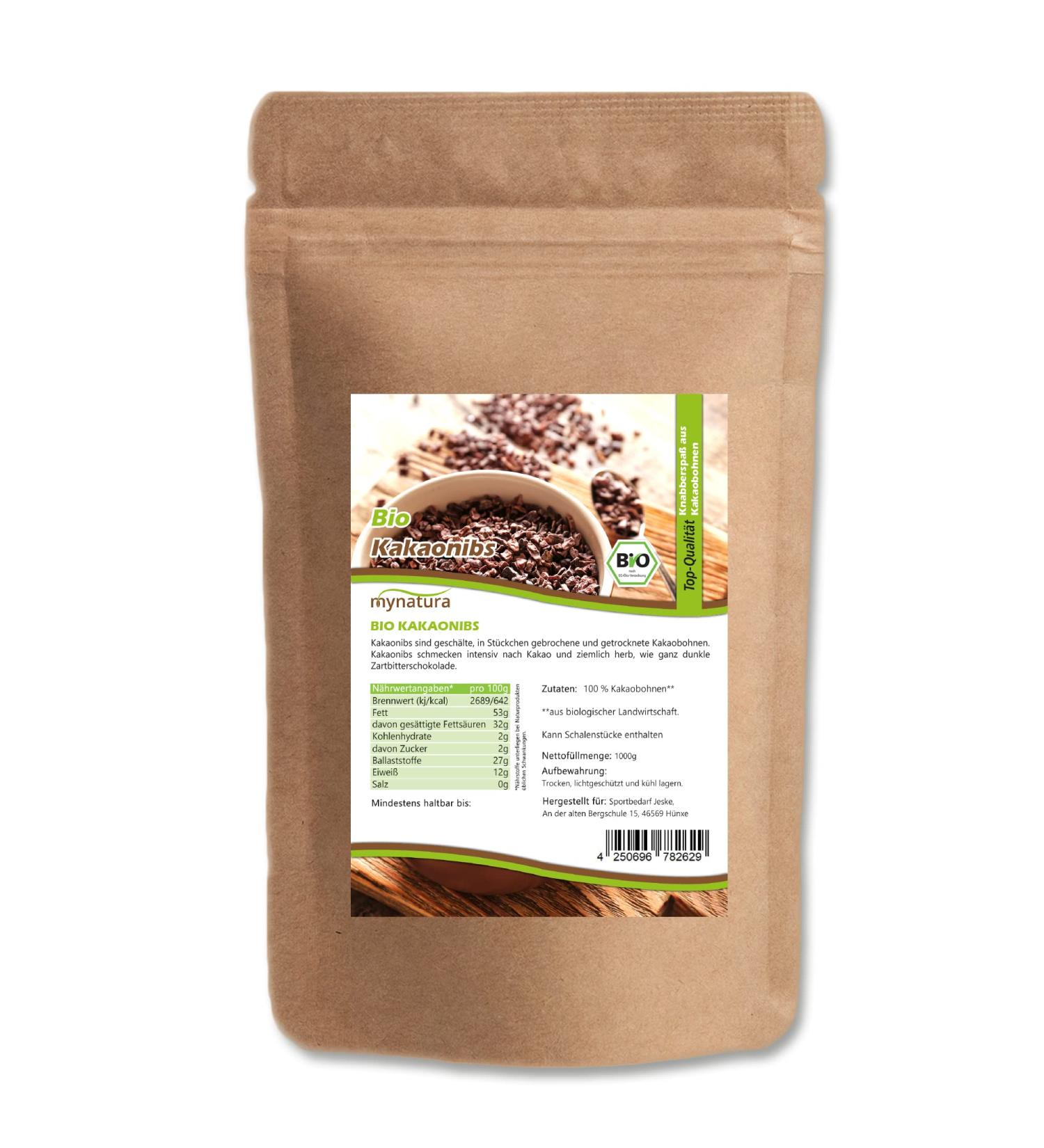 Mynatura Organic Cocoa Nibs - Perfect for Cooking Baking Muesli & Porridge (1kg) - Premium Chocolatey Snack for International Shipping - Buy Online on SooperMarket.com