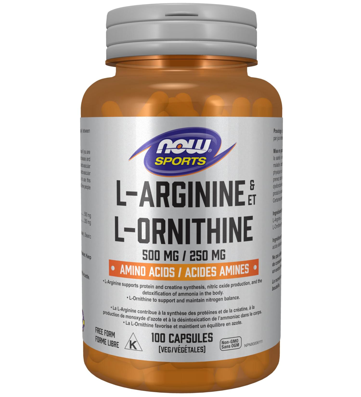 NOW Sports Nutrition L-Arginine & L-Ornithine 500/250 mg Amino Acids 100 Veg Capsules 100 count (Pack of 1) - Buy Online on SooperMarket.com