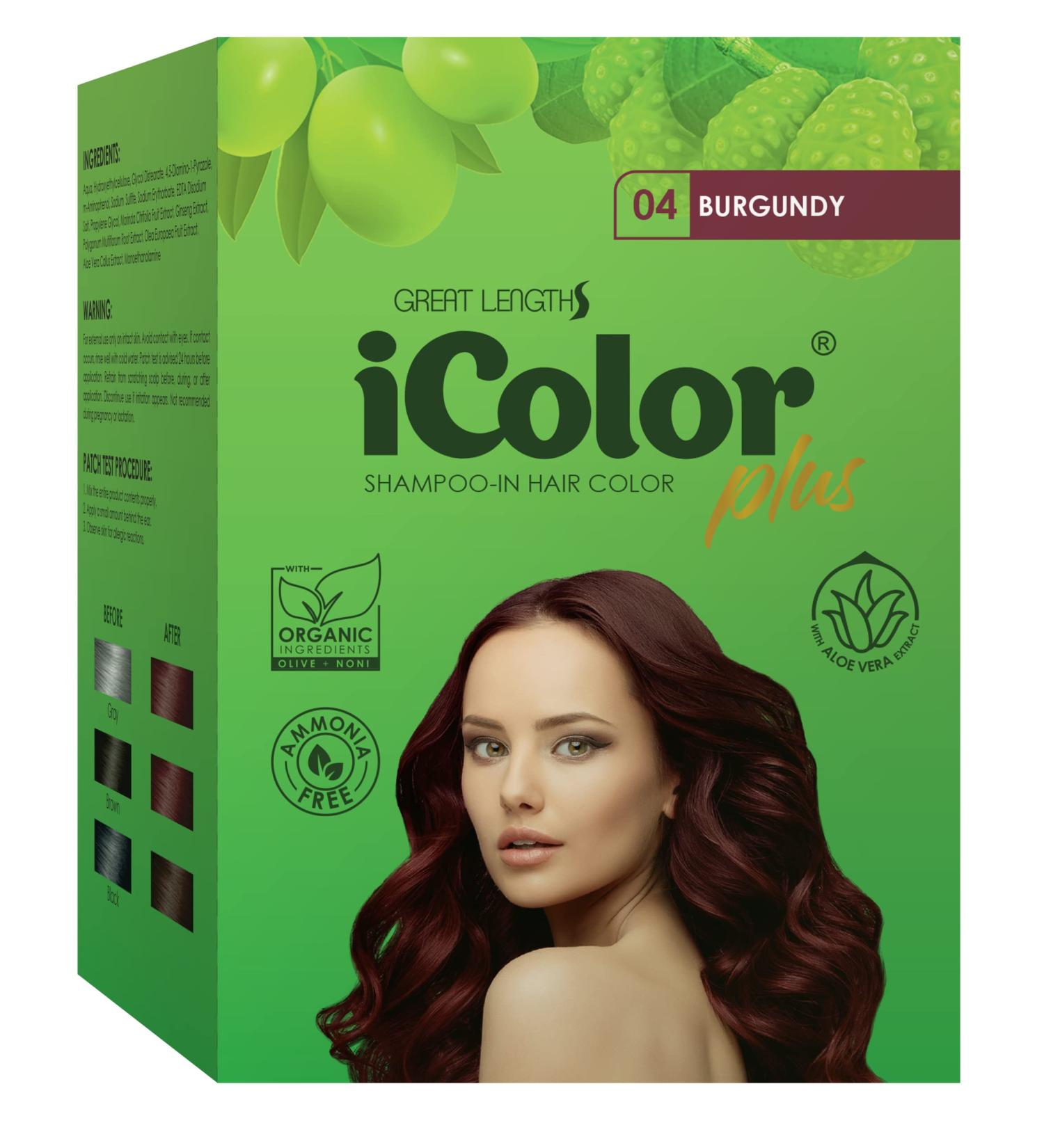 Great Lengths iColor Burgundy Hair Dye Shampoo 10 Sachets (30ml) | Easy DIY Color in 20-30 Minutes | International Shipping Available - Buy Online on SooperMarket.com