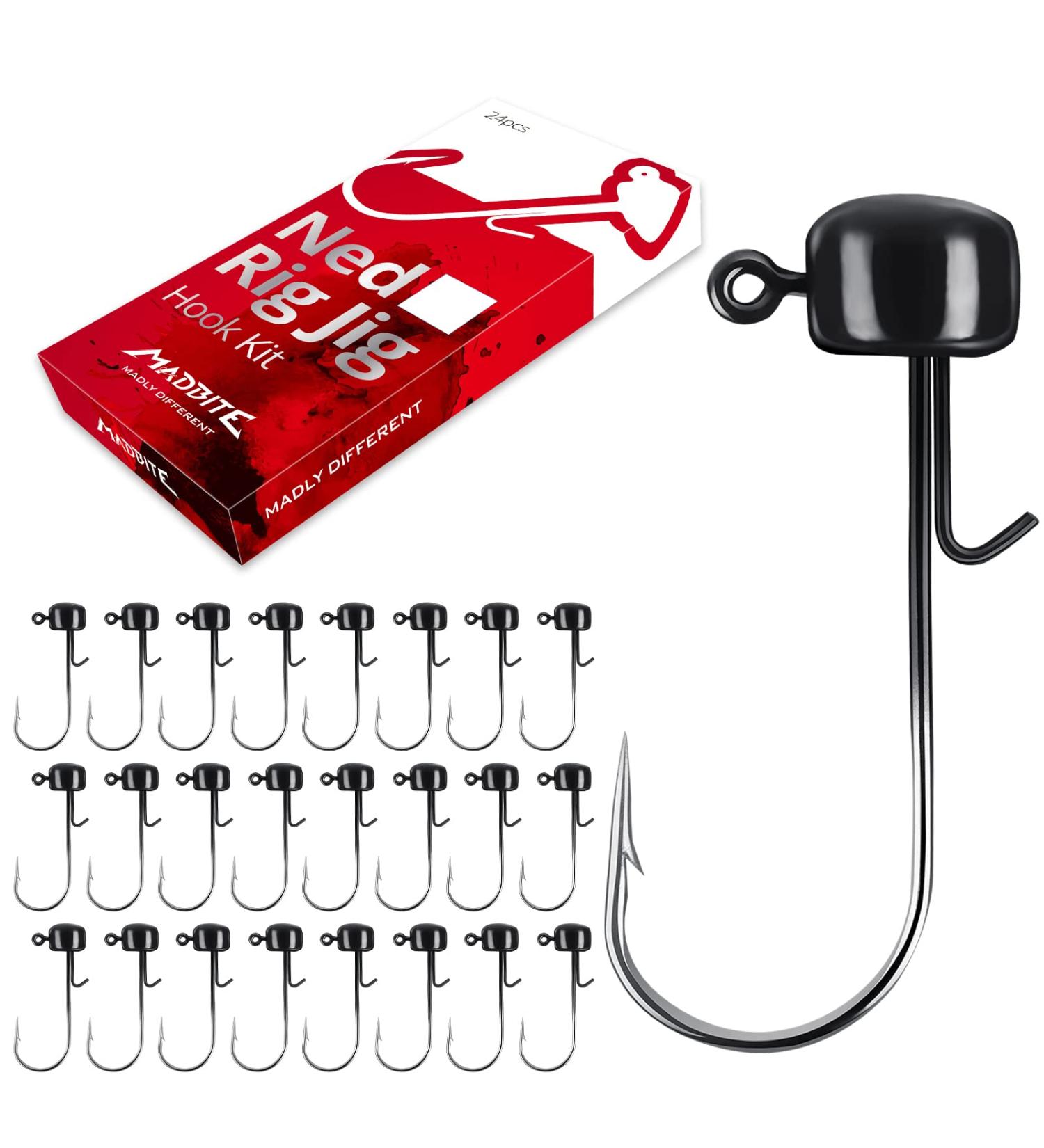 MadBite Ned Rig Jig Hook Kit - Black 1/8 oz Finesse Mushroom Jig Heads for Soft Lures - Buy Online on SooperMarket.com