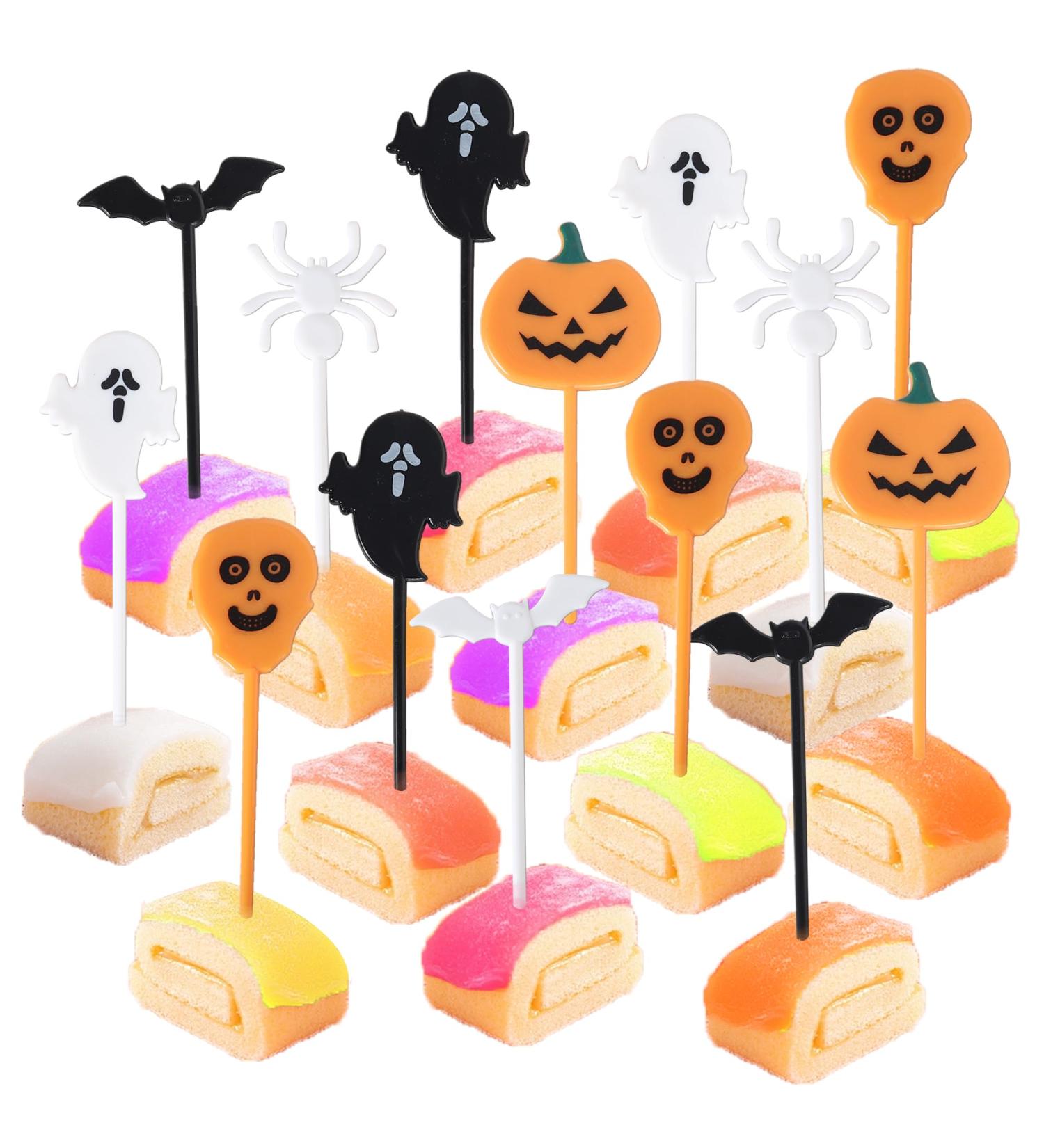 Rsstarxi 50 Pack Plastic Halloween Food Toothpicks Halloween Cupcake Toppers Pumpkin Ghost Spider Bat Cupcake Food Picks for Fruit Appetizer halloween Birthday Party Cake Decorations Design 16 - Buy Online on SooperMarket.com