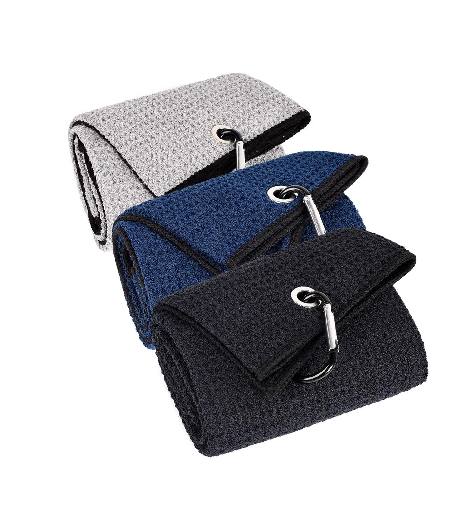 LUSTEMBER 3 Pack Large Size Golf Towels - Premium Microfiber Fabric - Heavy Duty Carabiner Clip - Tri-Fold Waffle Pattern - 16 x 24 - Remove Sand, Mud, Grass, and Dirt - Buy Online on SooperMarket.com