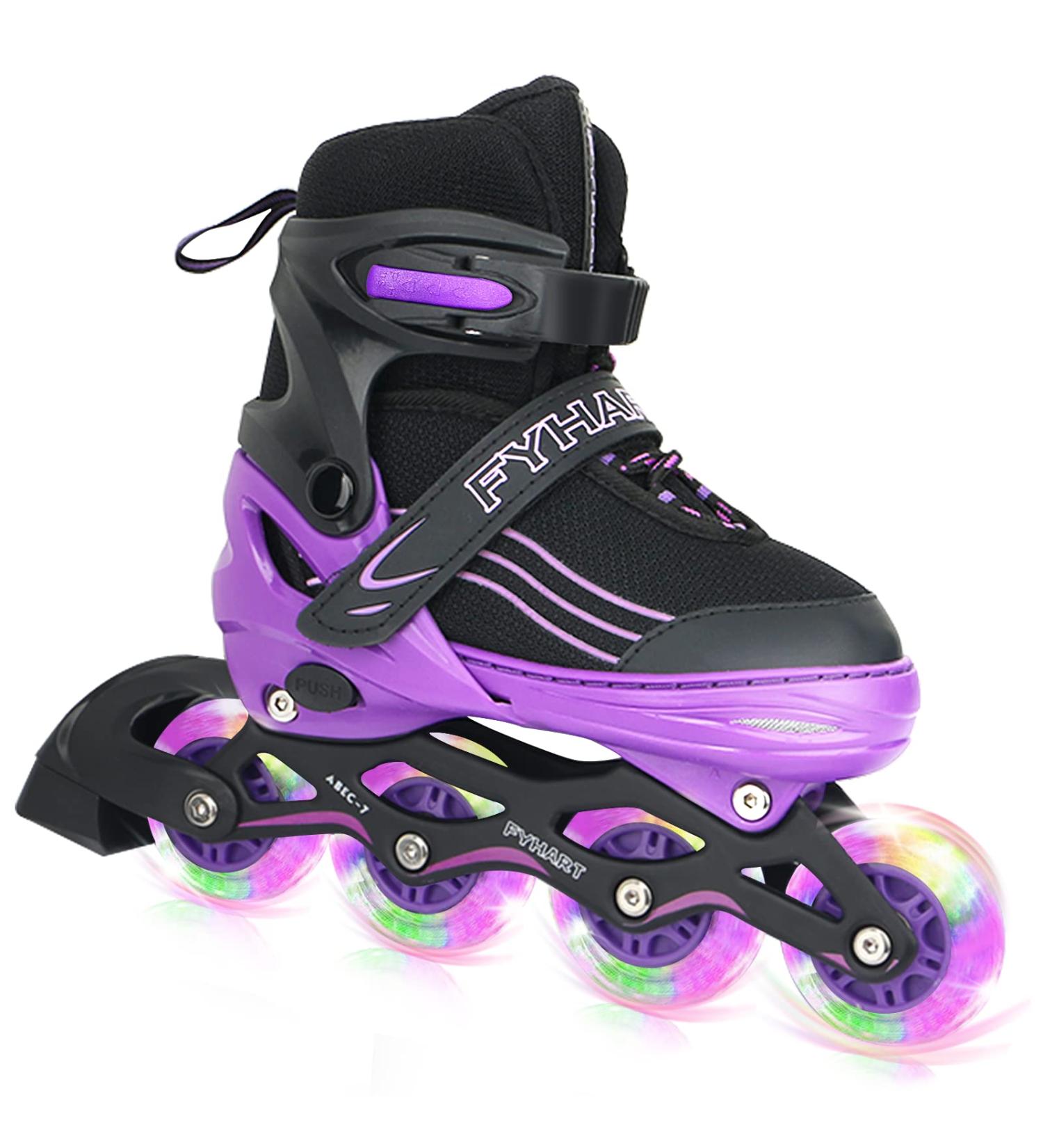 Adjustable Kids Inline Skates | Purple&Black Roller Blades | Light-Up Wheels | Beginner Outdoor & Indoor Skates for Boys & Girls | Medium-Big Kid Size - Buy Online on SooperMarket.com