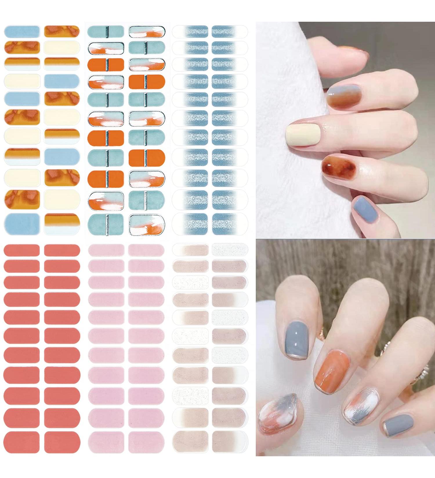 NAILDOKI Nail Stickers - 6 Sheets, 132 Pieces Full Wraps & Strips for Women & Girls | Self-Adhesive Gel Nail Art Decals - Buy Online on SooperMarket.com