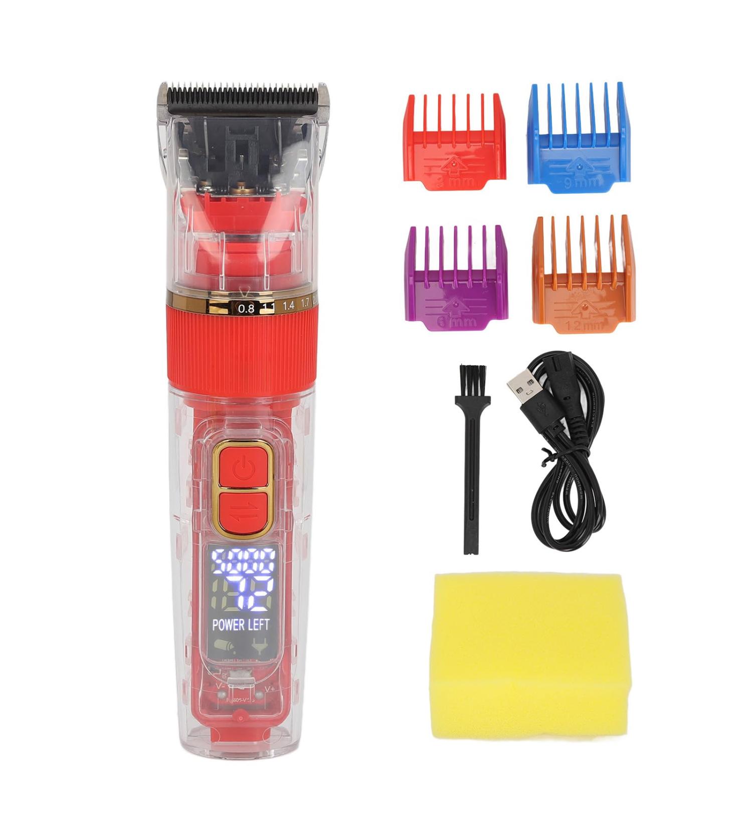 Buy Transparent Electric Hair Clipper | Hair Cutting Kit with 4 Guided Combs - Rechargeable & Ergonomic - Ideal for Salon Use (Red - Buy Online on SooperMarket.com