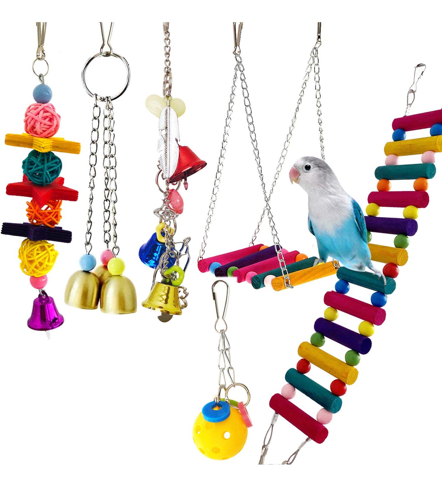 6-Pack Bird Parrot Swing Ladders & Chewing Toys - Cage Accessories for Small Parakeets, Cockatiels, Lovebirds, Conures, Macaws, Finches - Buy Online on SooperMarket.com