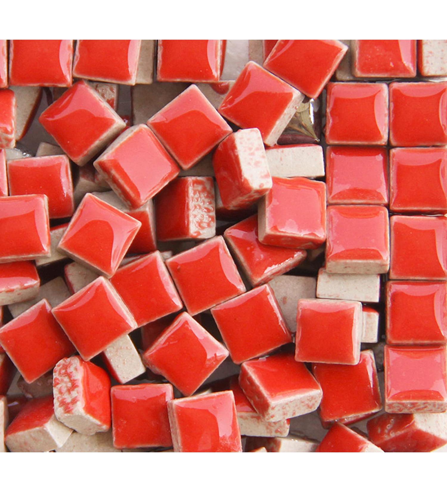 PINUO&KE 200g Square Ceramic Mosaic Tiles for Crafts - Colorful Stained Glass Pieces - Red - Buy Online on SooperMarket.com