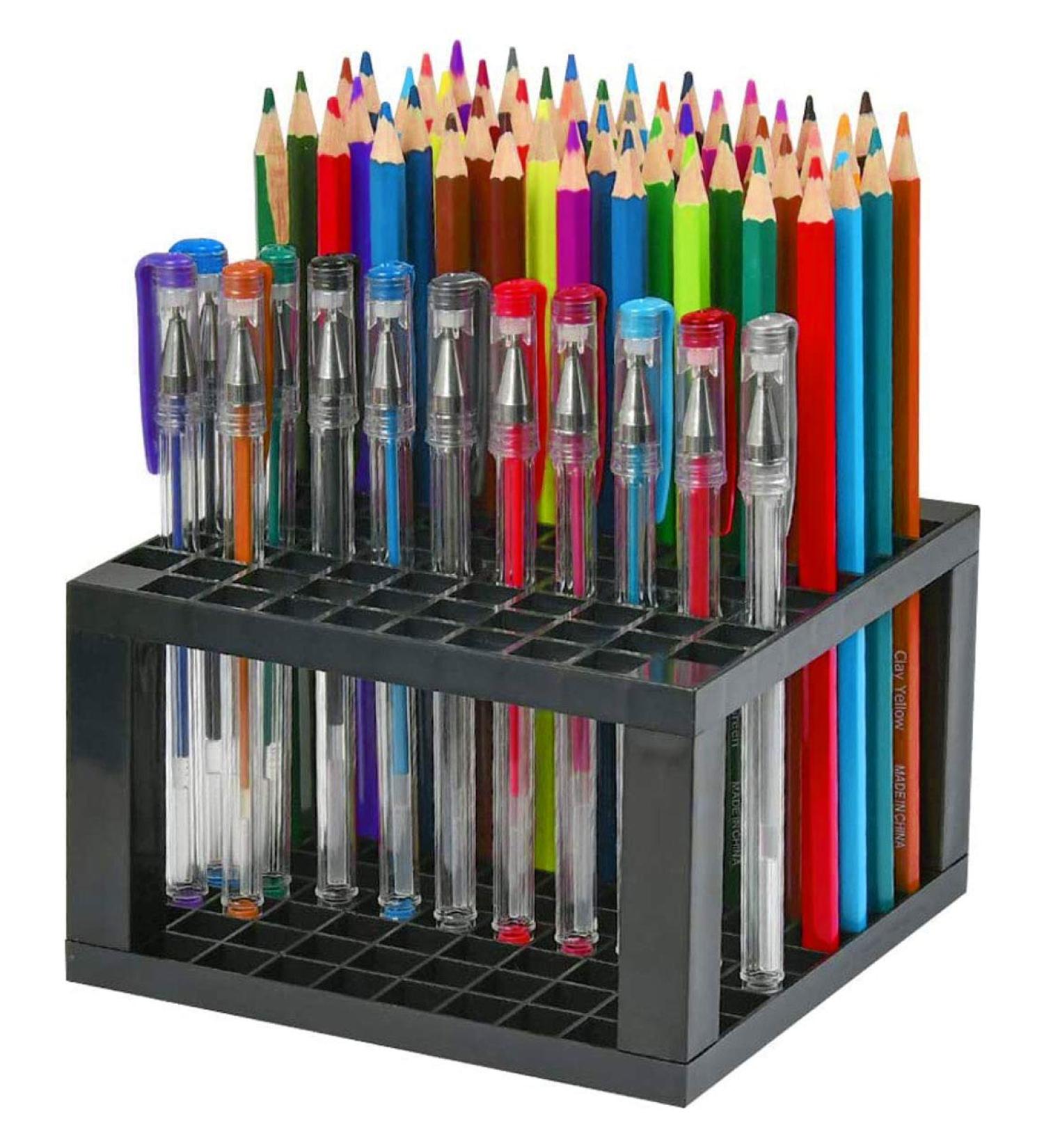 96 Hole Pencil & Brush Holders 2 Pack Multi Bin Plastic Desk Stand Organizer Holding Rack for Pens Paint Brushes Colored Pencils Gel Pens Markers and Modeling Tools Storage & Organizing Crate - Buy Online on SooperMarket.com
