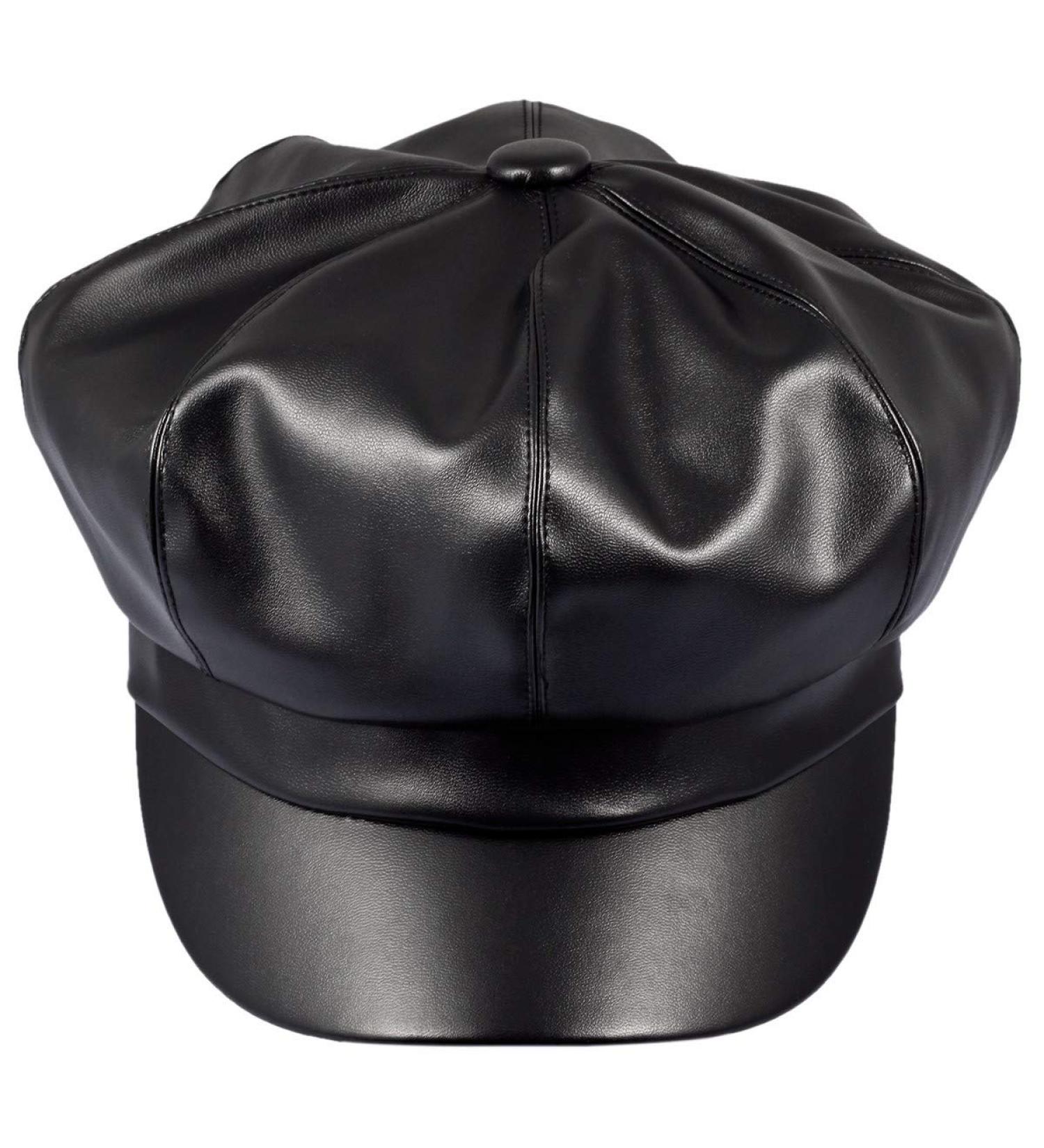 Samtree Women's PU Leather Black Newsboy Visor Beret Cabbie Hat - Stylish 8 Panel Ivy Cap - Buy Online on SooperMarket.com