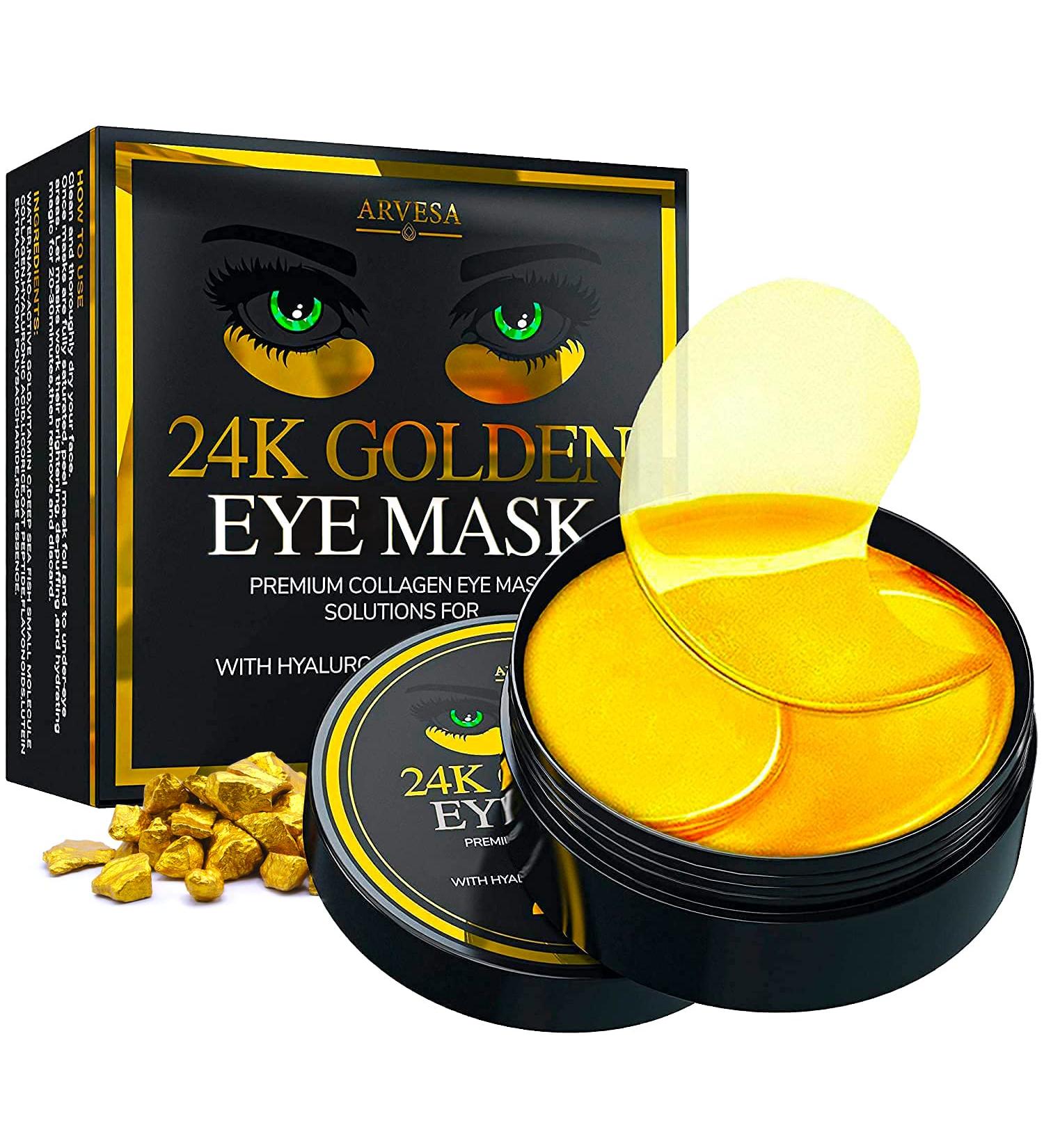 24k Gold Under Eye Mask for Dark Circles, Puffiness & Wrinkles - Collagen Eye Patches for Puffy Eyes - Skincare Treatment for Women & Men - 30 Pair - Buy Online on SooperMarket.com
