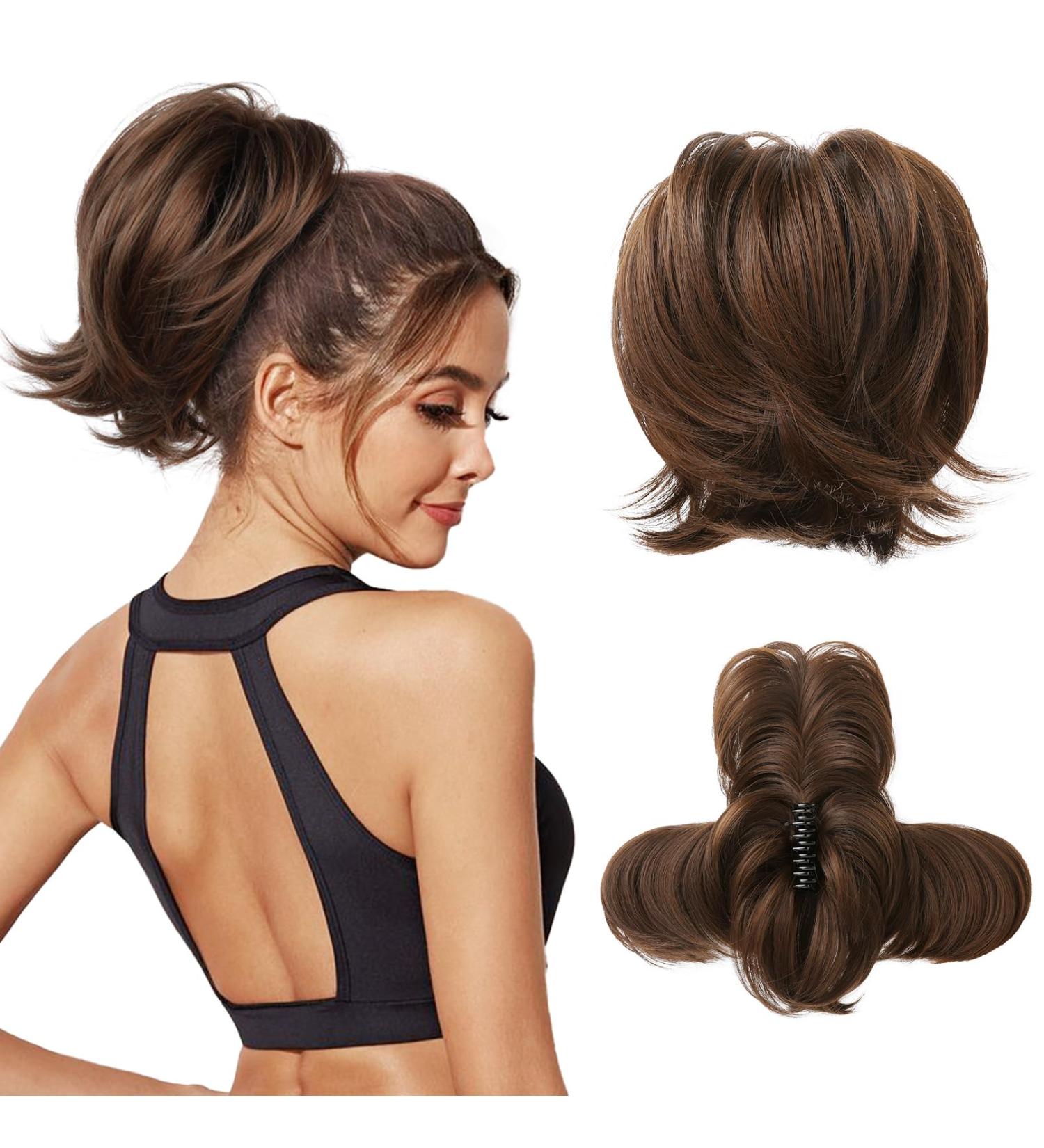 REECHO Messy Bun Hair Piece Claw Clip Short Ponytail Extension - Chocolate Brown - Buy Online on SooperMarket.com