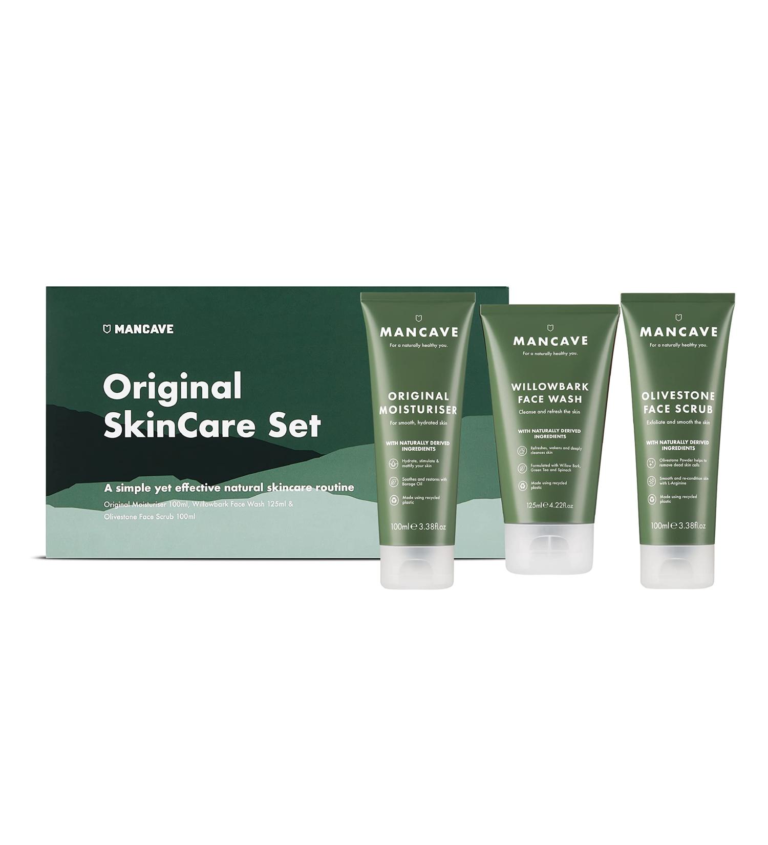 ManCave Originals Skincare Gift Set - Face Wash, Scrub & Moisturizer for Men - Vegan & Natural Formulations - Made in England - Buy Online on SooperMarket.com