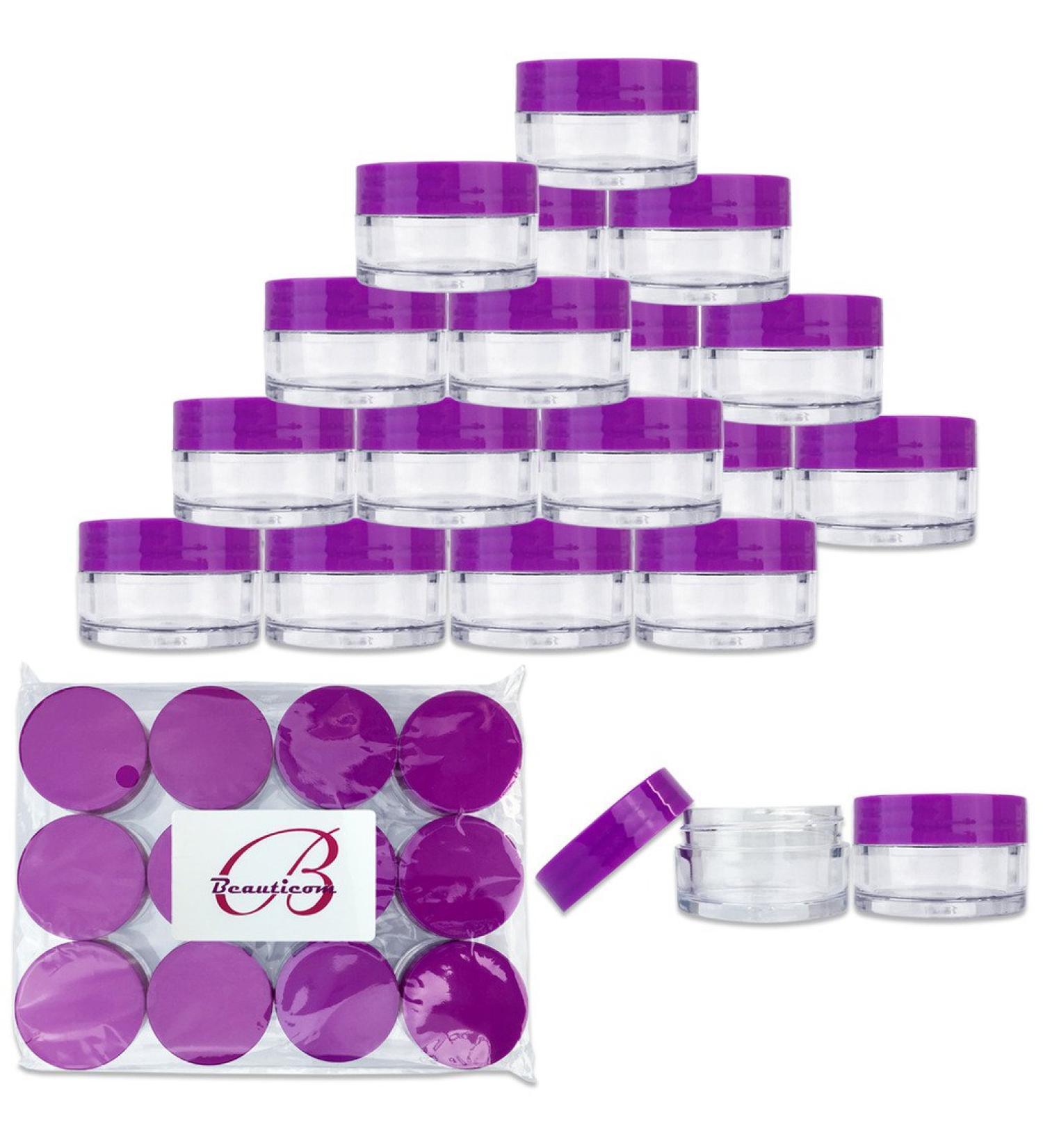 Beauticom 24 Pack Clear Jars with Purple Lids - 20G/20ML BPA-Free for Lotion Creams Toners & Makeup Samples - Ideal for eCommerce & International Shipping - Buy Online on SooperMarket.com