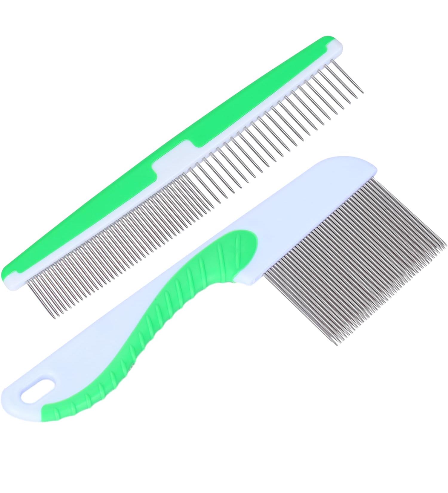 Premium Stainless Steel Dog & Cat Comb - Flea Comb for All Hair Types (Green) - Perfect for Short Medium & Long Hair Pets - Buy Online on SooperMarket.com