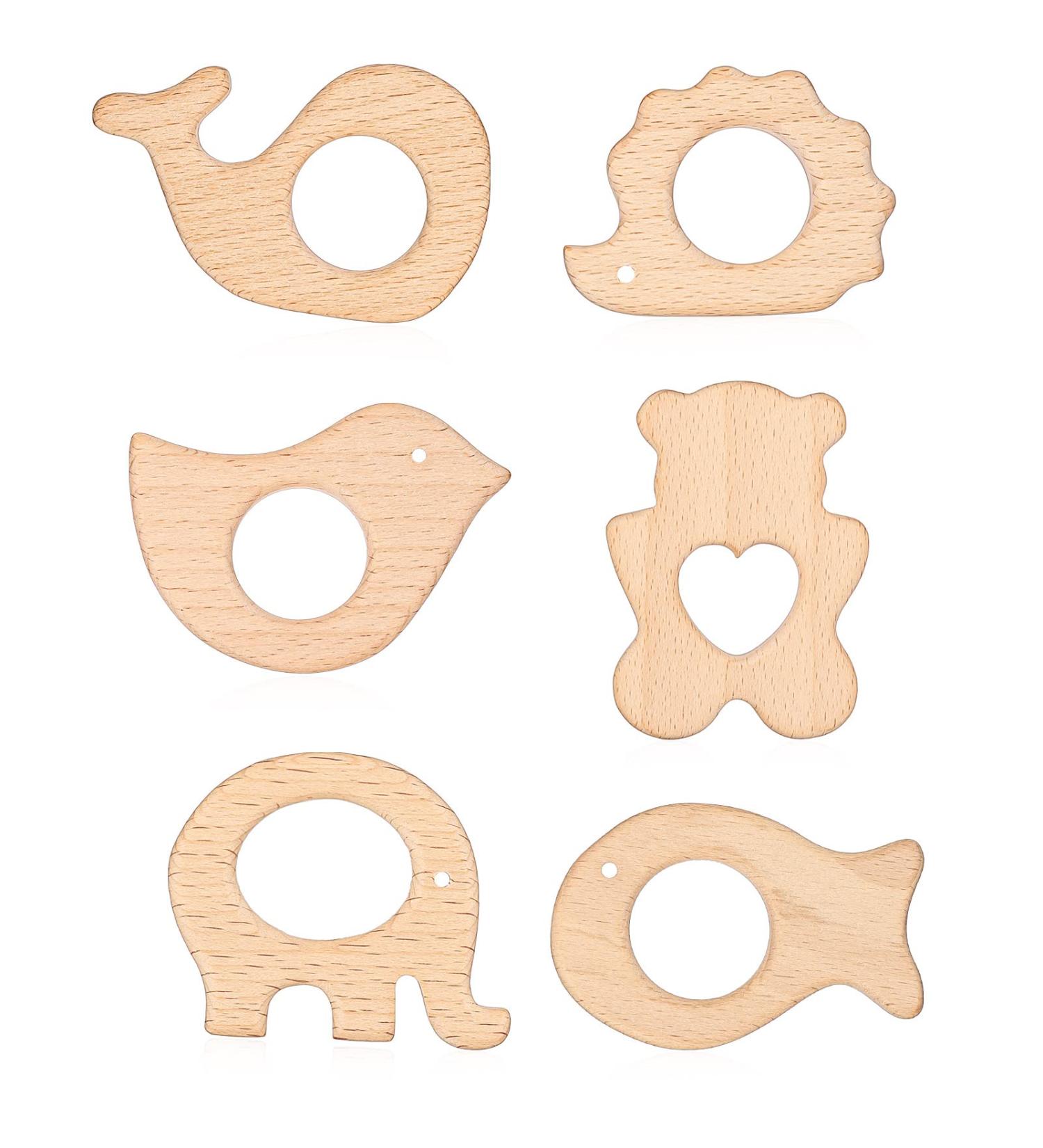 Rosewinec 6-Piece Wooden Baby Bite Ring Set | Handmade DIY Jewelry & Craft | Safe Wooden Figures for Baby's Early Development - Buy Online on SooperMarket.com