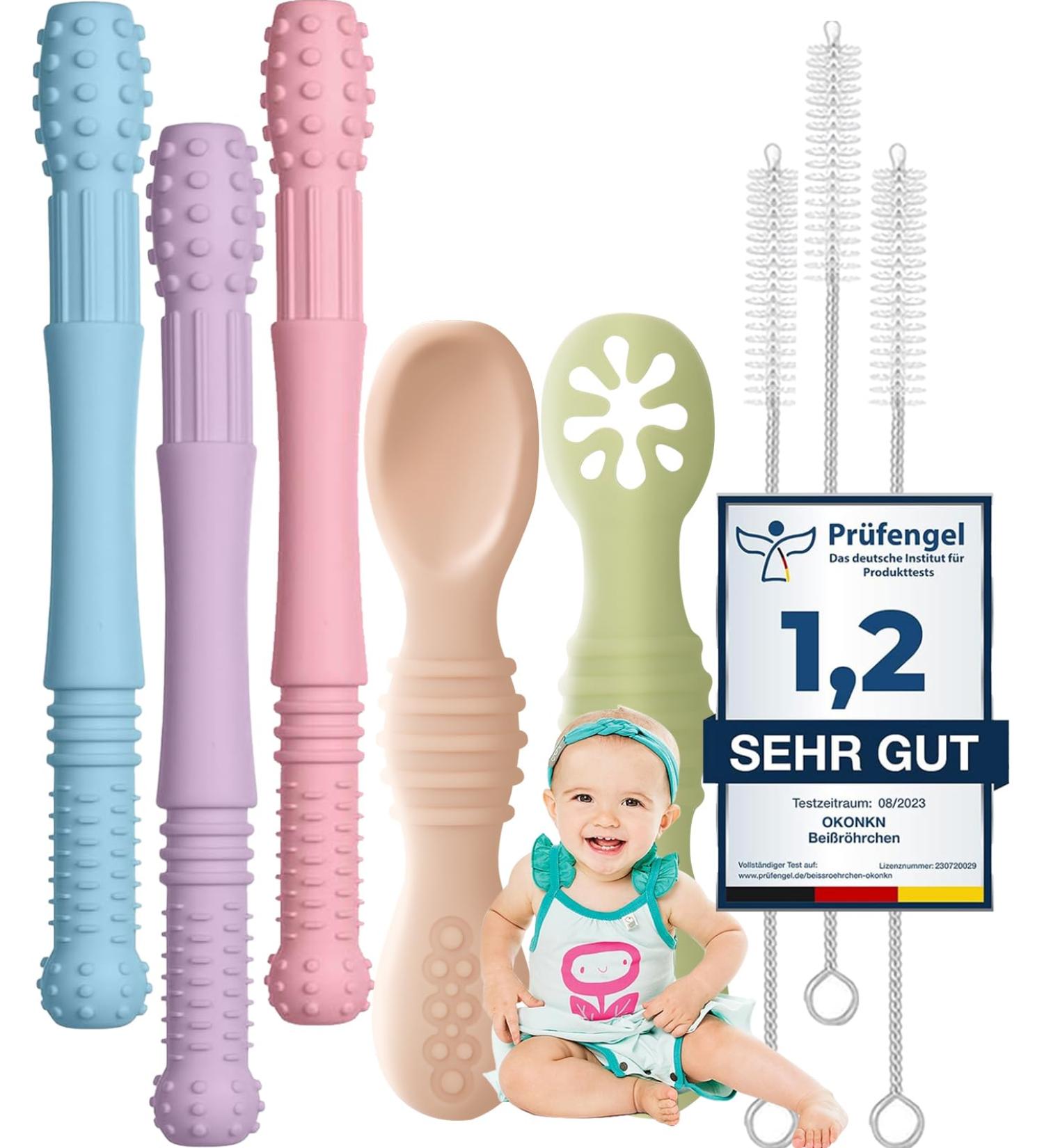 Okonkn 5-Piece Baby Bite Tube Set | BPA-Free Silicone Teething Rings for Boys & Girls (0-12 Months) - Safe Teething Aid - Buy Online on SooperMarket.com